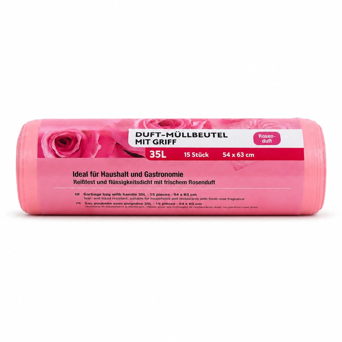 Rosa Duft-Müllbeutel mit Tragegriff, 35 l, Rosen-Duft, 15 Stück im Rollenpack