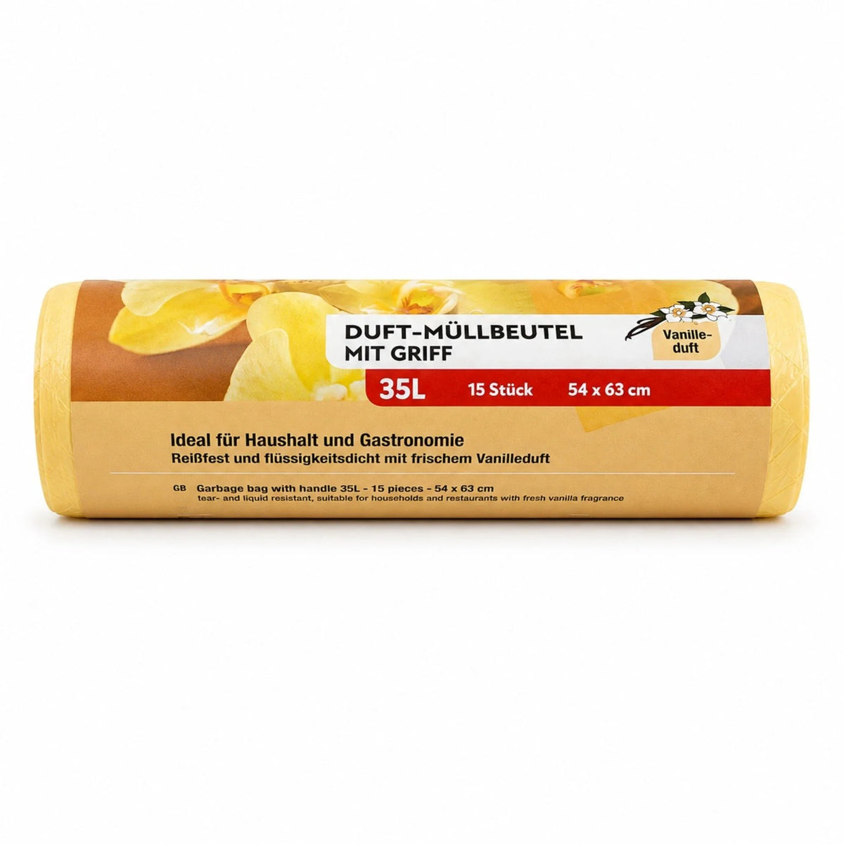 Duft-Müllbeutel mit Tragegriff, 35 l, Vanilleduft, 15 Stück, Rollenpackung