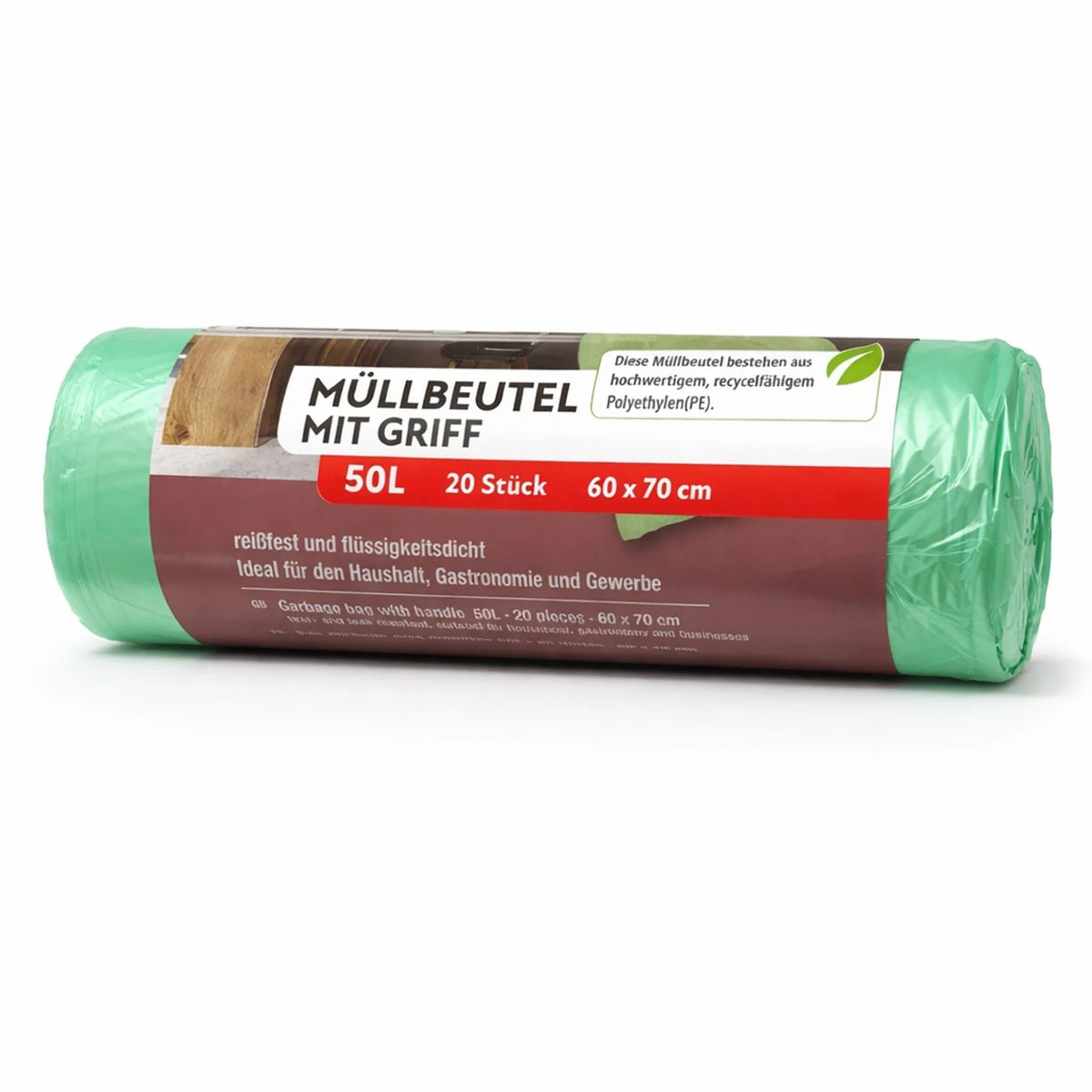 Müllbeutel-Rolle mit Tragegriff, 50 l, reißfest und flüssigkeitsdicht, grün