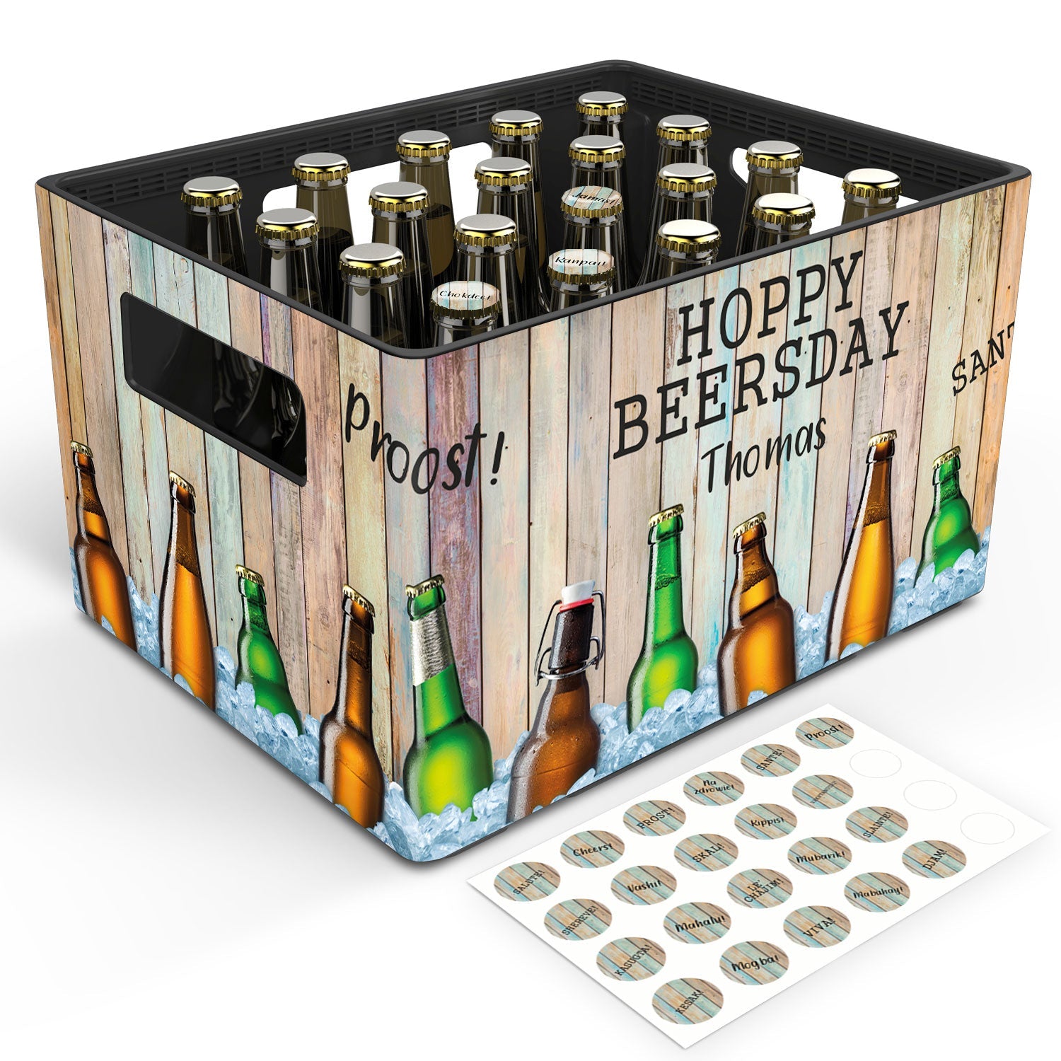DIY Bierkasten Banderole mit 24 Deckelaufklebern - Hoppy Beersday