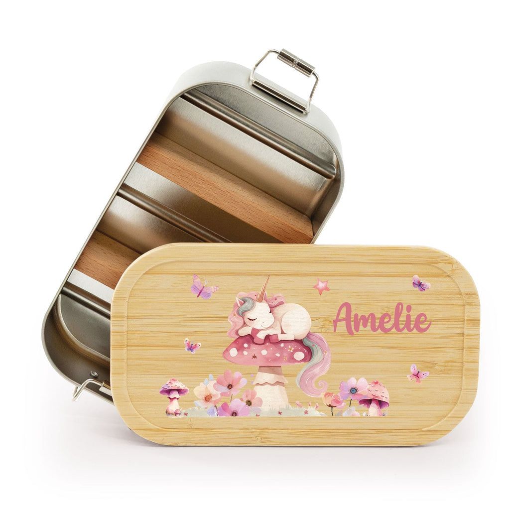 Brotdose mit Deckel für Kinder mit UV-Druck im "Schlafendes Einhorn" Design