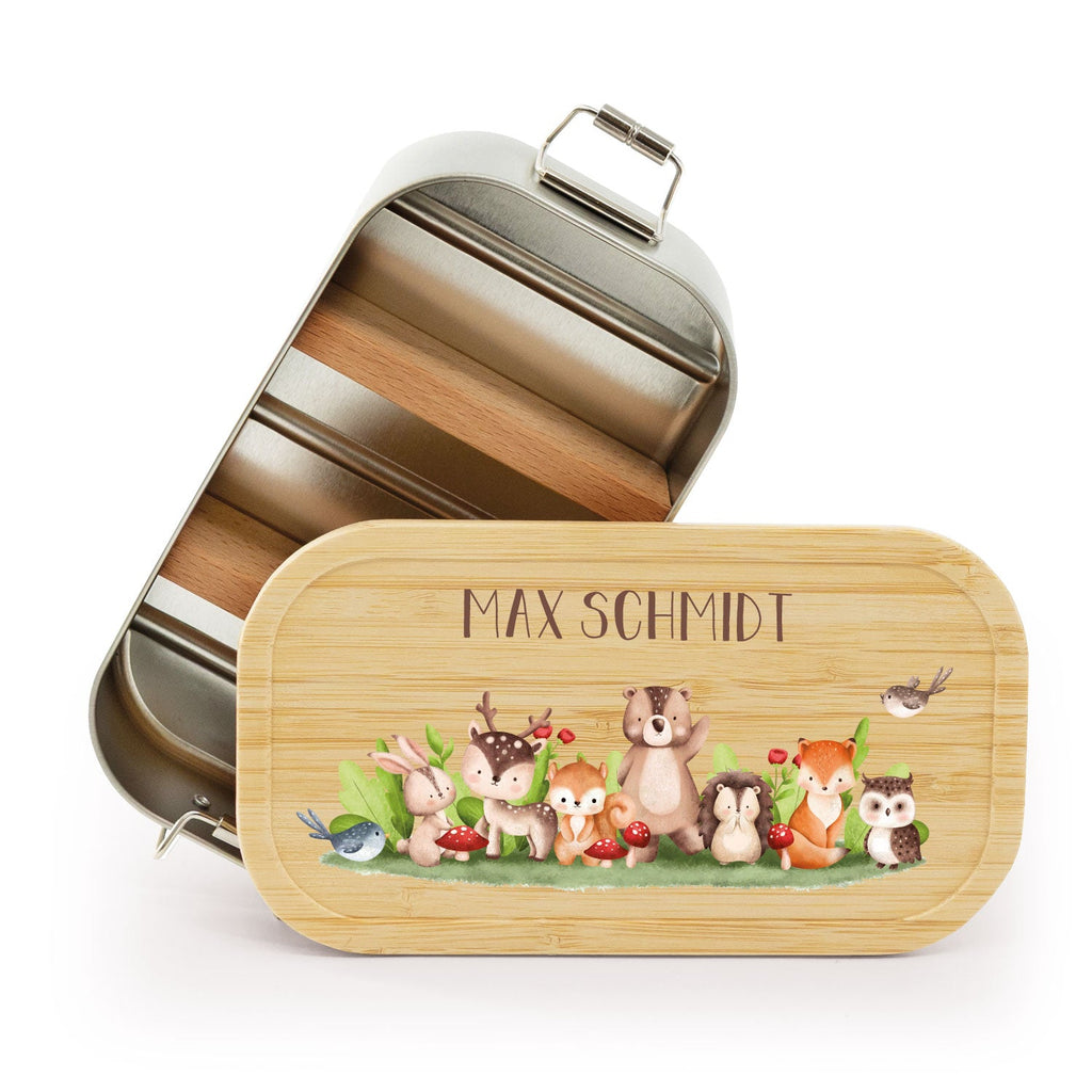 Brotdose mit Deckel für Kinder mit UV-Druck im "Tiergruppe Waldtiere" Design