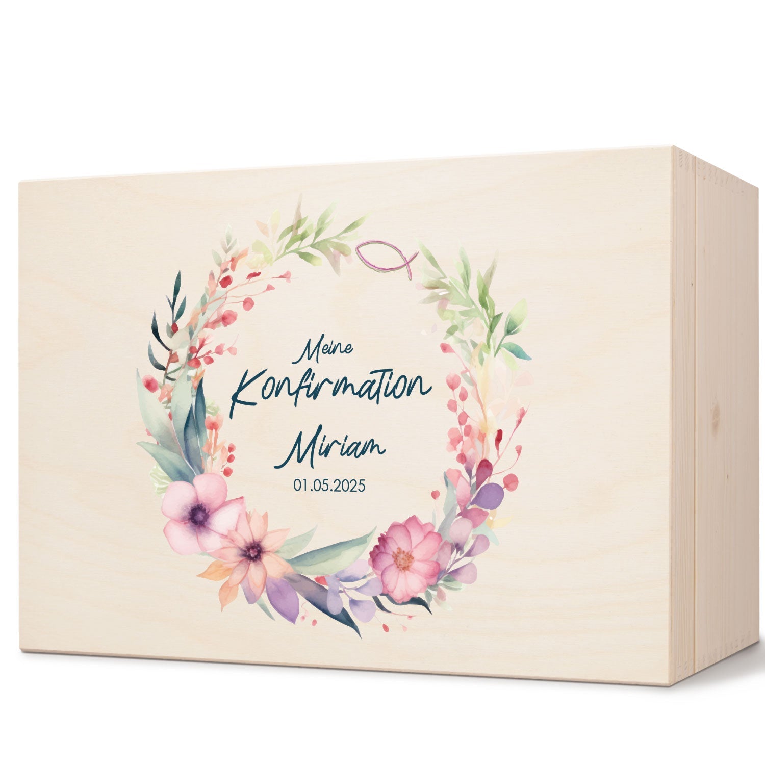 Bedruckte Erinnerungskiste zur Kommunion & Konfirmation - Blumenkranz