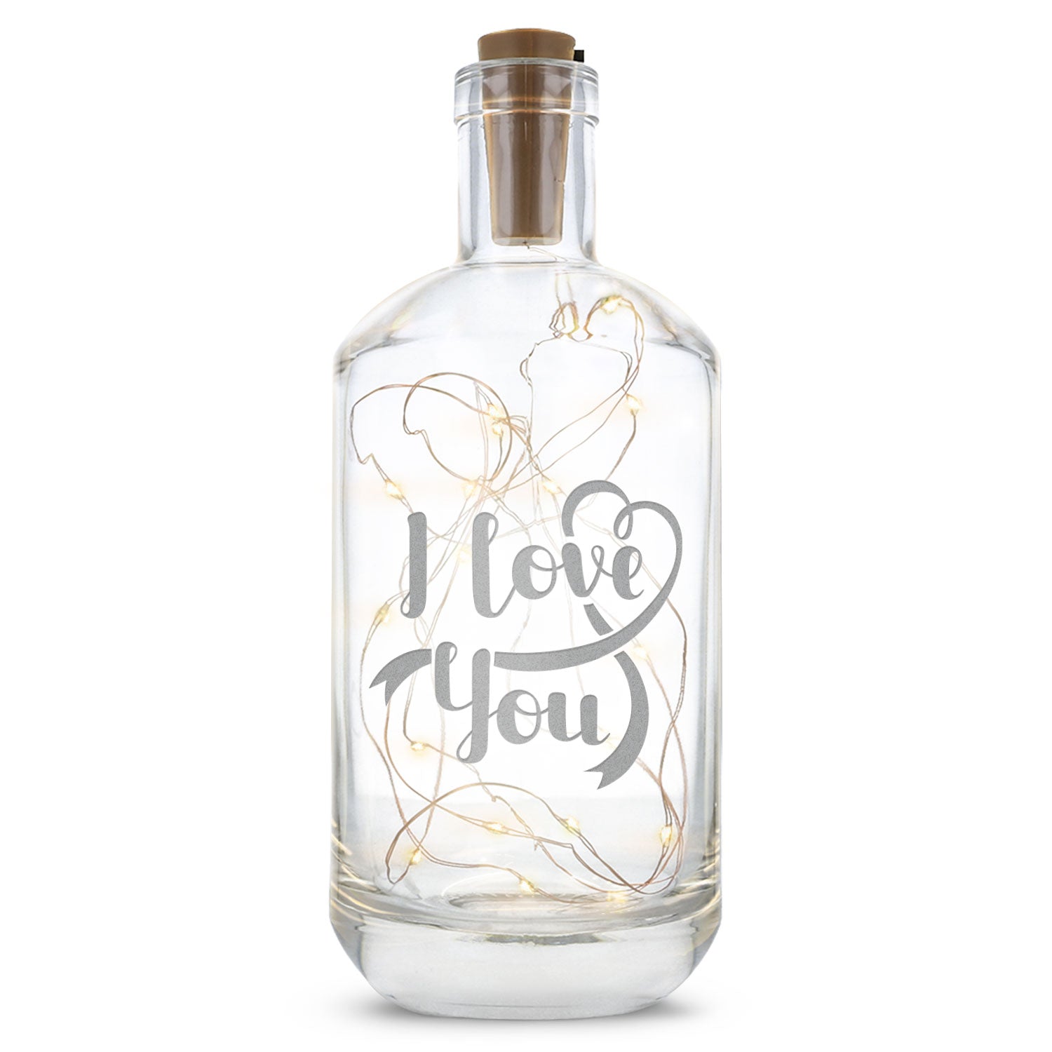 Flaschenlicht mit LED-Lichterkette und Gravur "I love you"