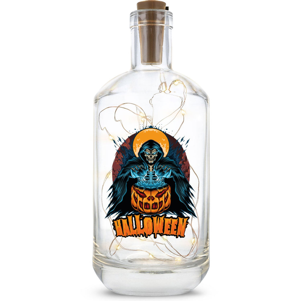 Flaschenlicht mit LED-Lichterkette im Halloween Reaper UV Design