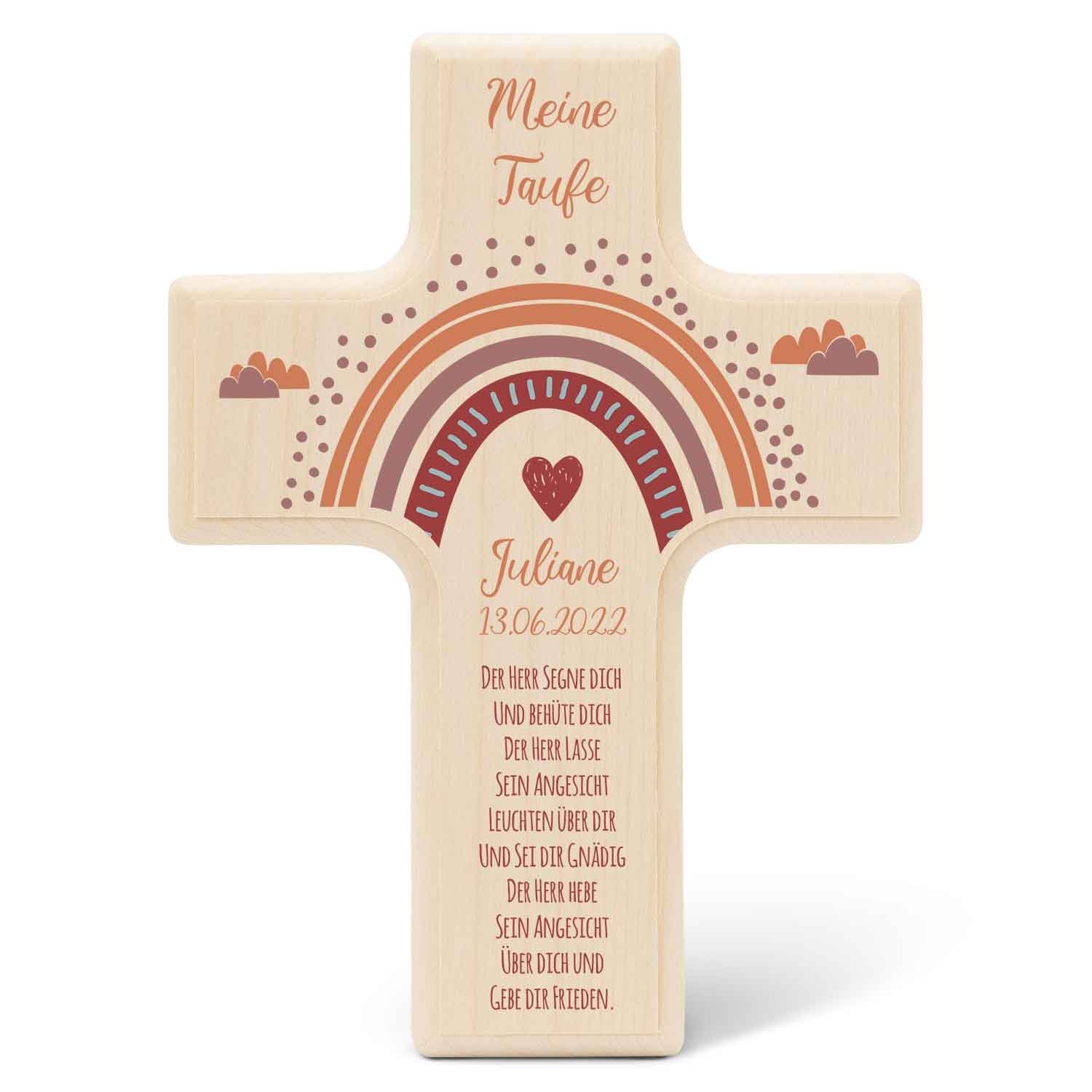Personalisierbares Holzkreuz zur Taufe Konfirmation oder Kommunion - Regenbogen Design