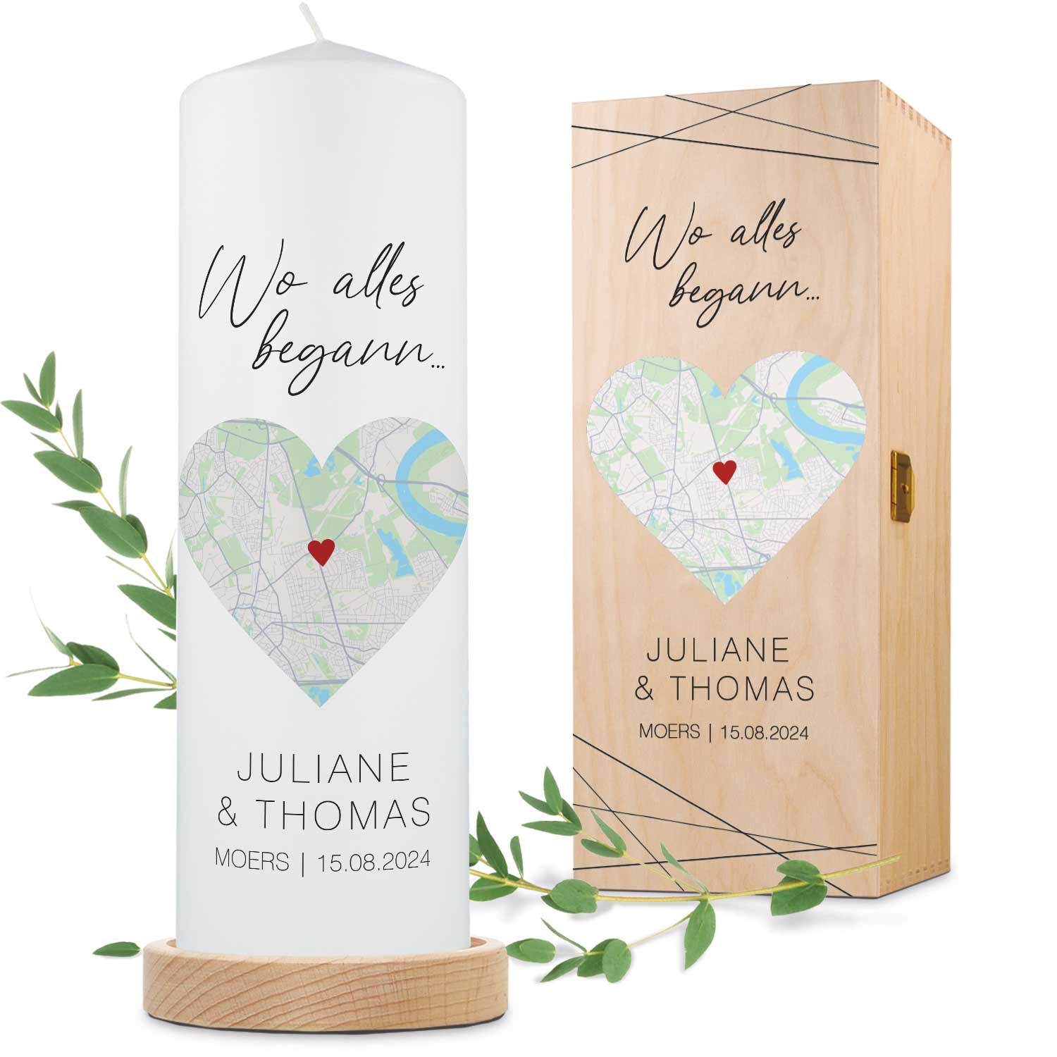 Große Kerze "Wo alles begann" - Personalisiertes Geschenk mit Namen, Datum, Ort & Wunschtext