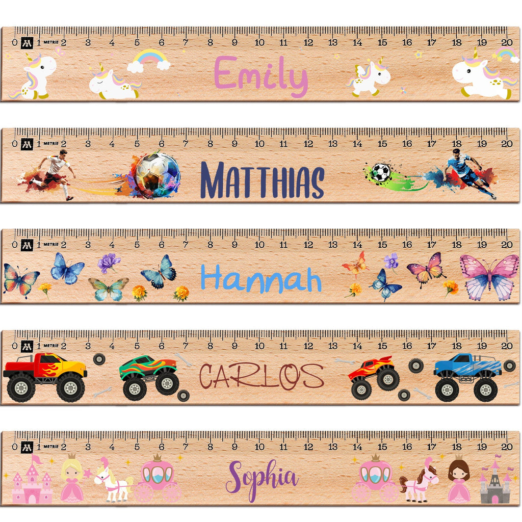 Personalisiertes Lineal zur Einschulung mit verschiedenen Designs