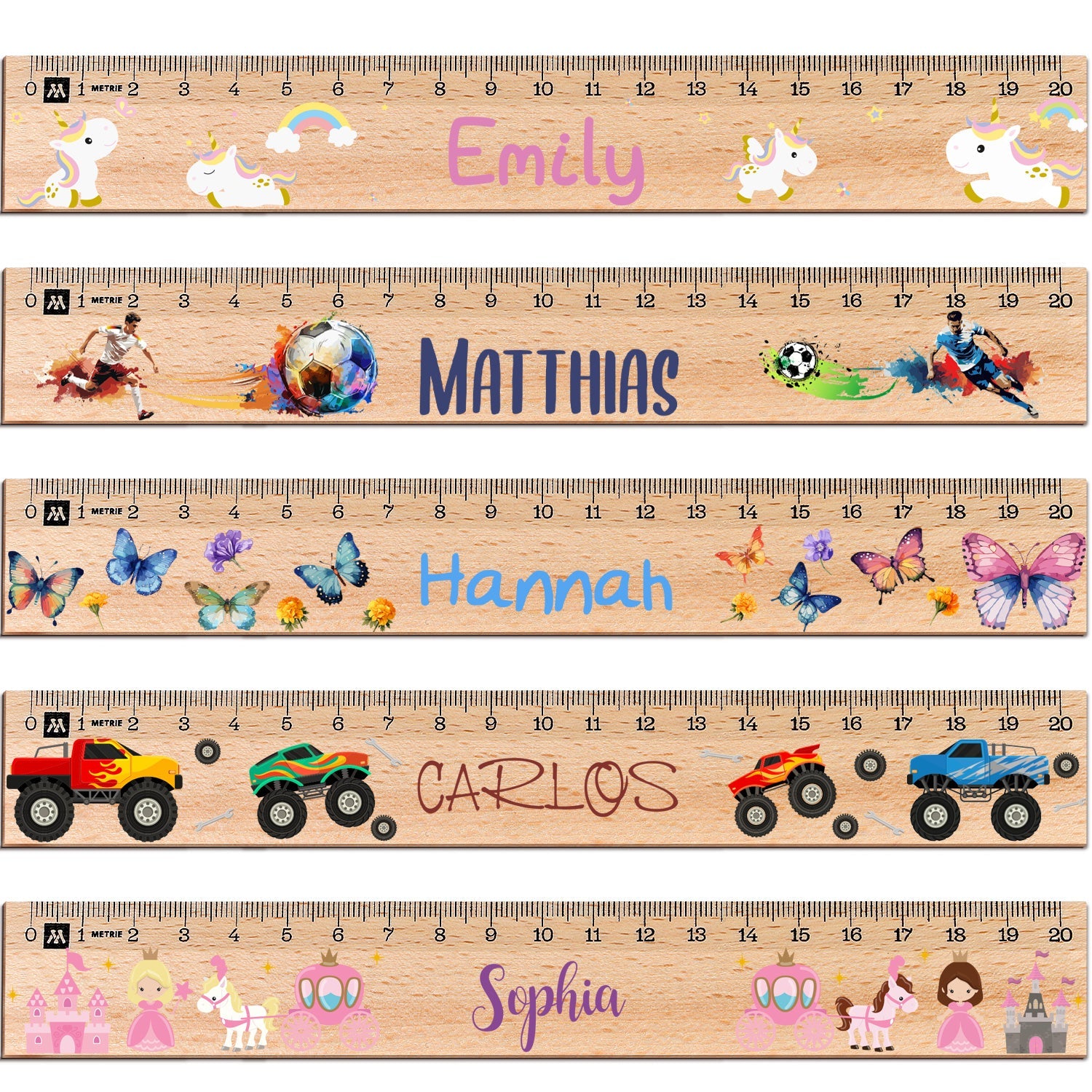 Personalisiertes Lineal zur Einschulung mit verschiedenen Designs