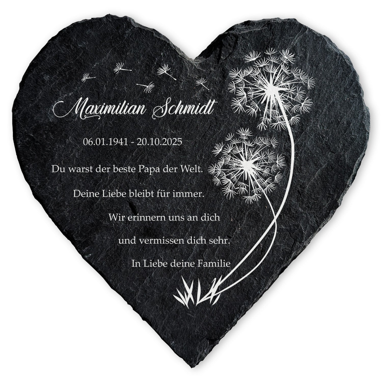 Bedrucktes Schieferherz - Pusteblume - Personalisiertes Geschenk