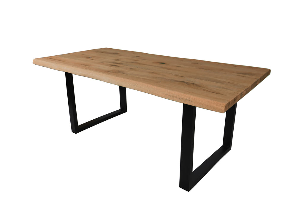 Live Edge Dining Table – Solid Oak & U-Legs, 140–240 cm