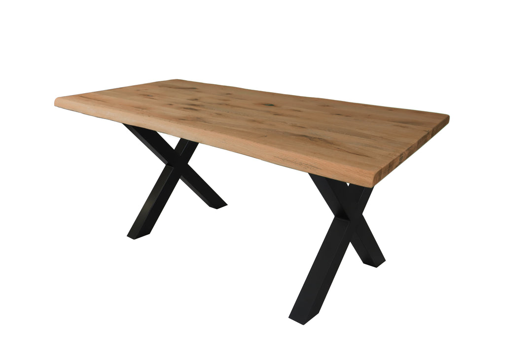 Dining Table Elis – Solid Oak with Live Edge & X-Frame