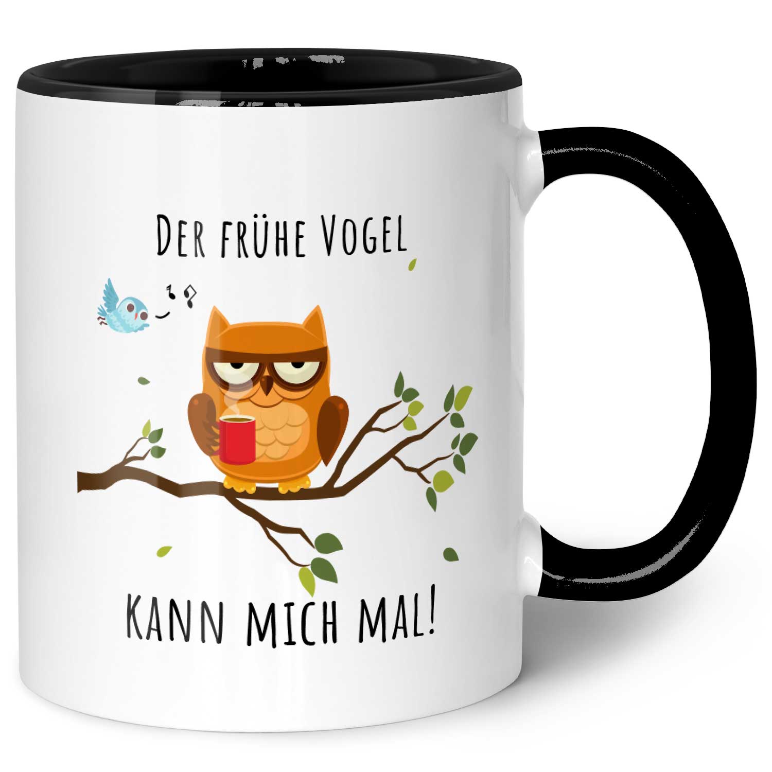 Bedruckte Tasse mit Spruch Der frühe Vogel kann mich mal!