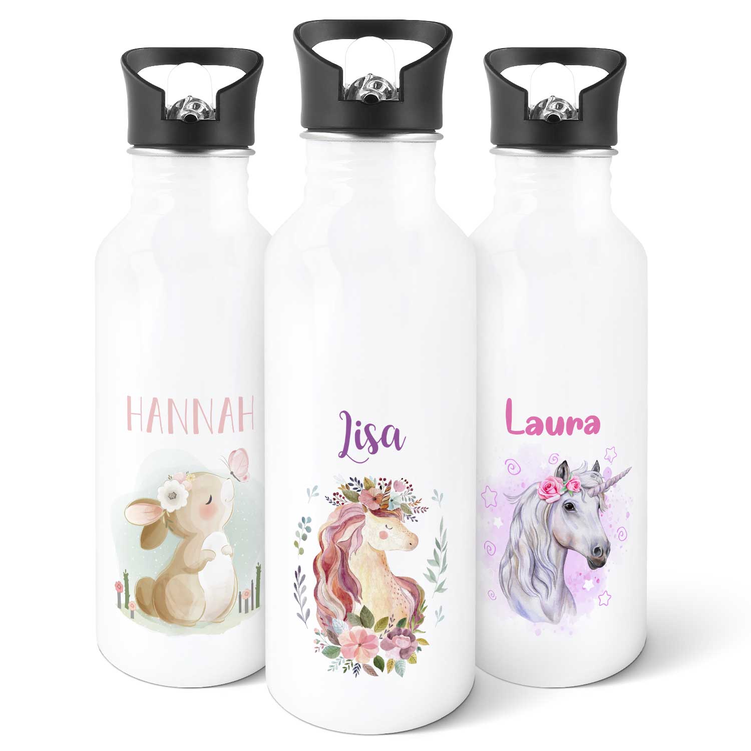 Bedruckte Trinkflasche aus Edelstahl - Einhorn V2