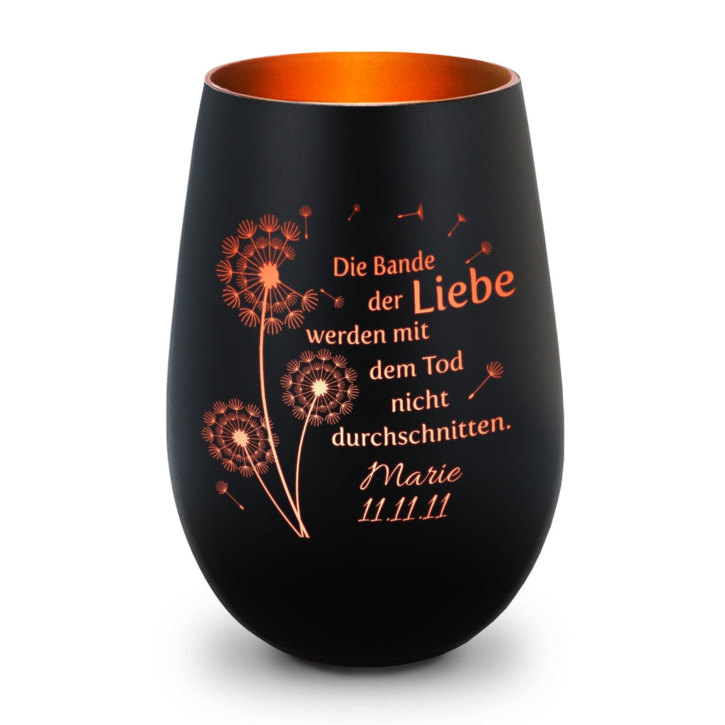 Deko Windlicht aus Glas mit Gravur - Pusteblumen - Personalisiert mit Namen & Datum