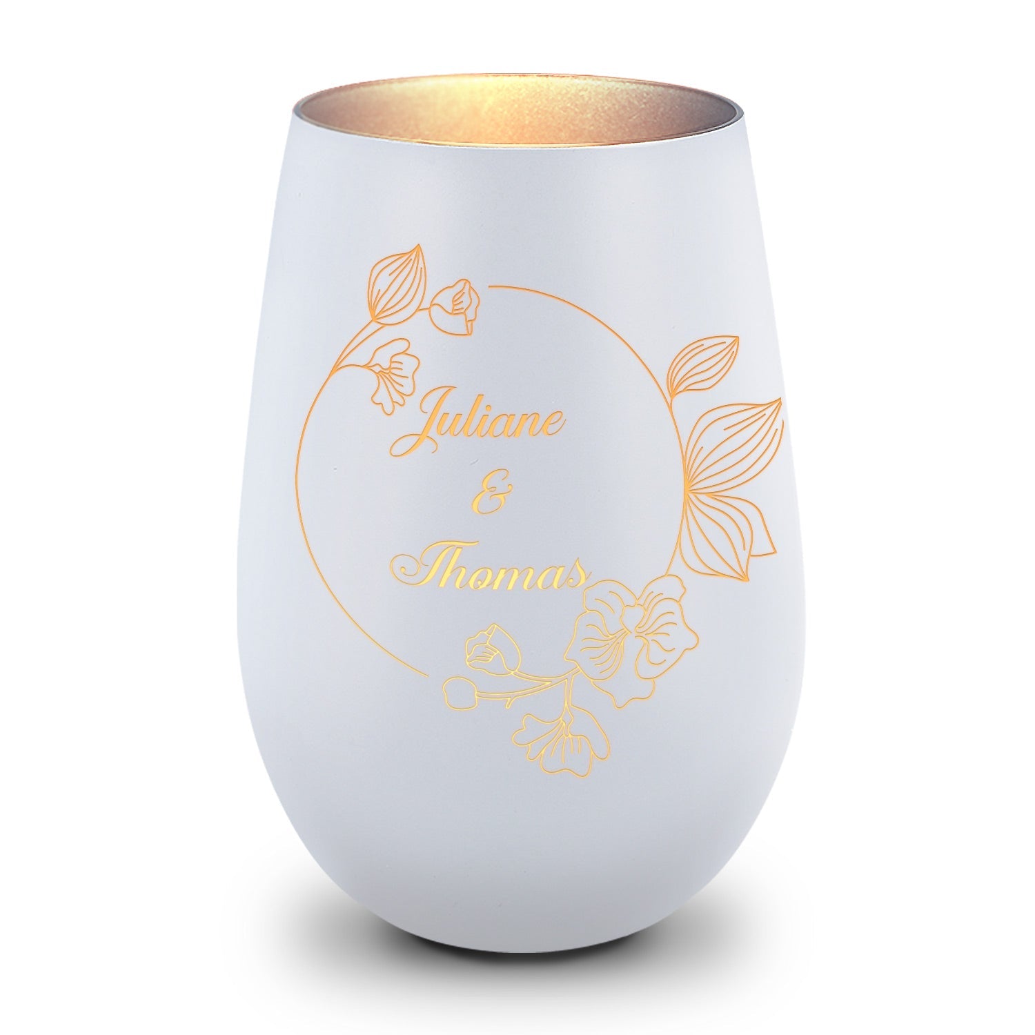 Deko Windlicht aus Glas mit Gravur - Nature Circle Flower - Personalisiert mit Namen