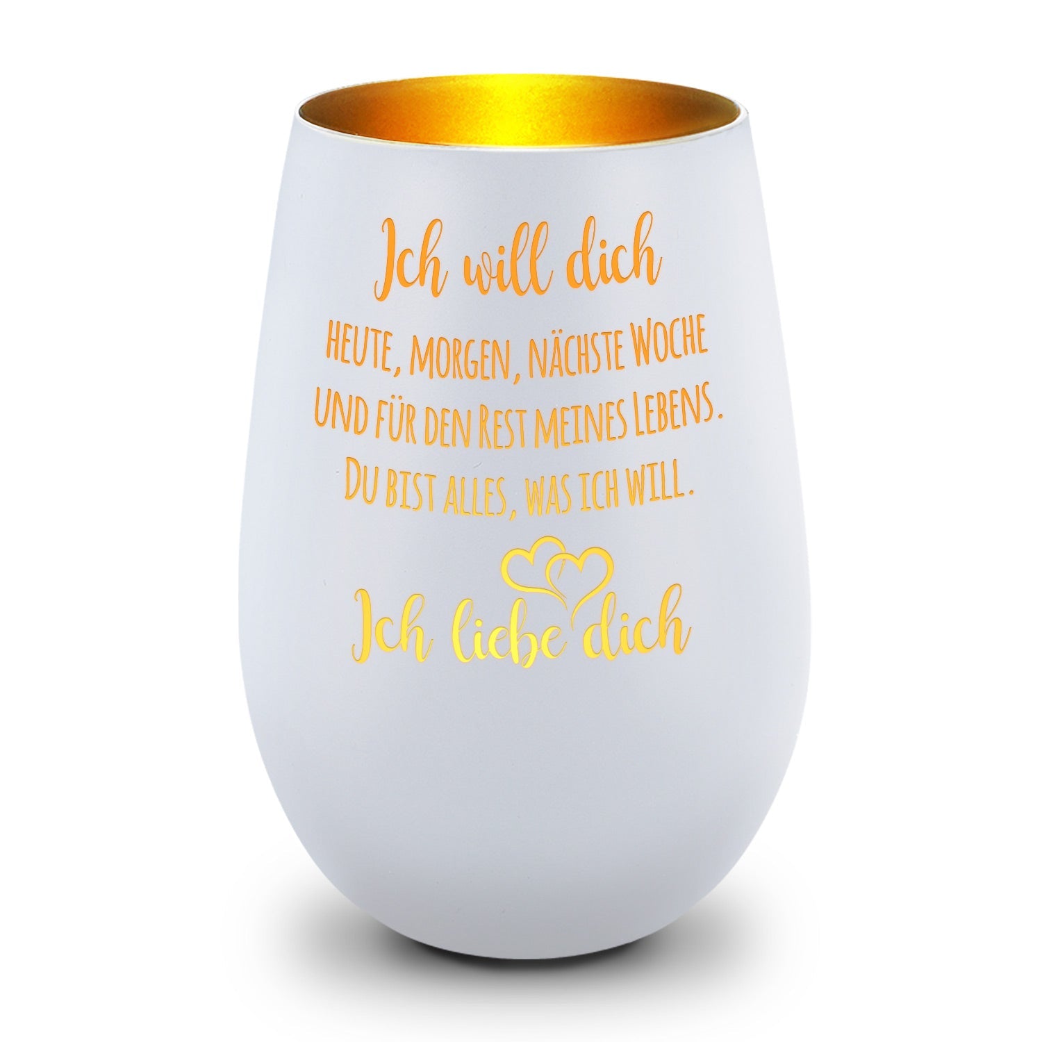 Deko Windlicht aus Glas mit Gravur - Ich will dich heute, morgen