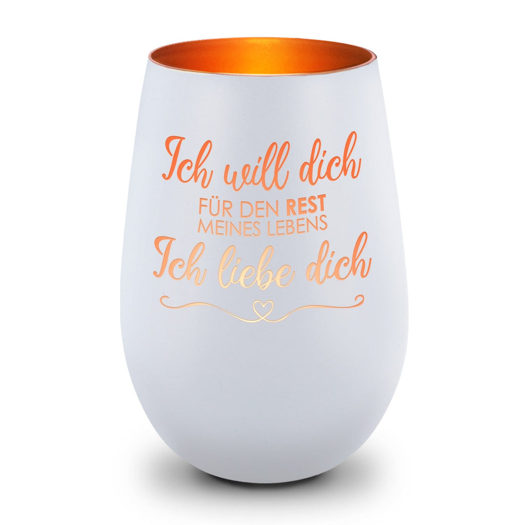 Deko Windlicht aus Glas mit Gravur - Ich will dich für den Rest meines Lebens