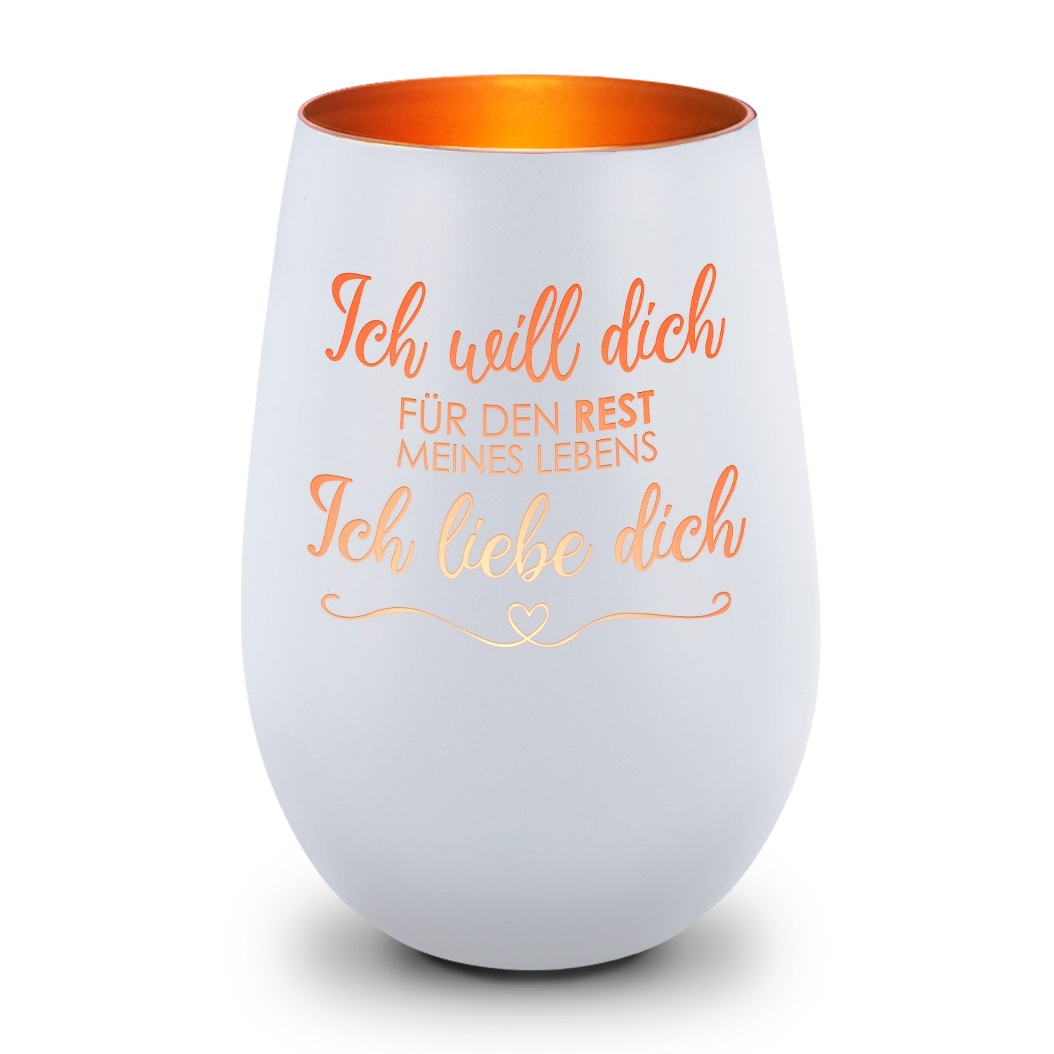 Deko Windlicht aus Glas mit Gravur - Ich will dich für den Rest meines Lebens