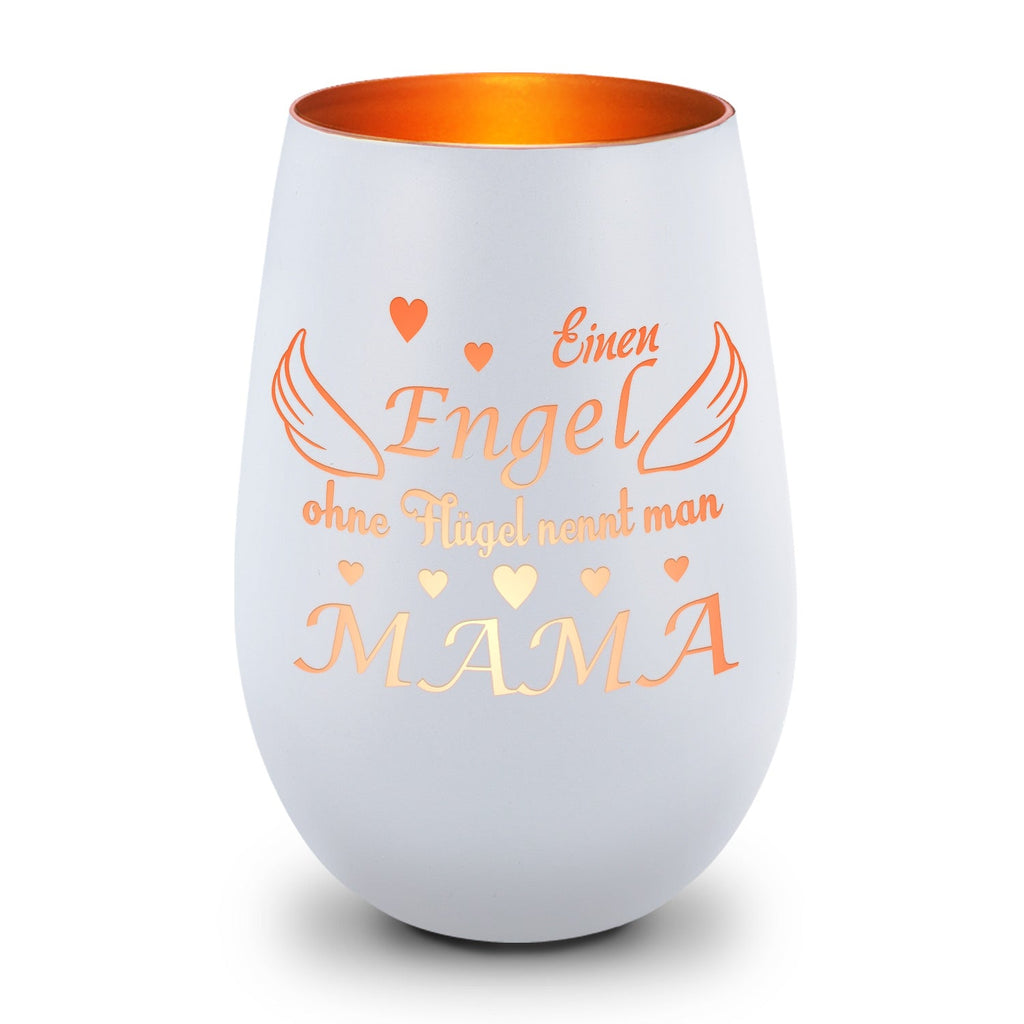 Deko Windlicht aus Glas mit Gravur - Einen Engel ohne Flügel nennt man Mama - Zum Mutterag