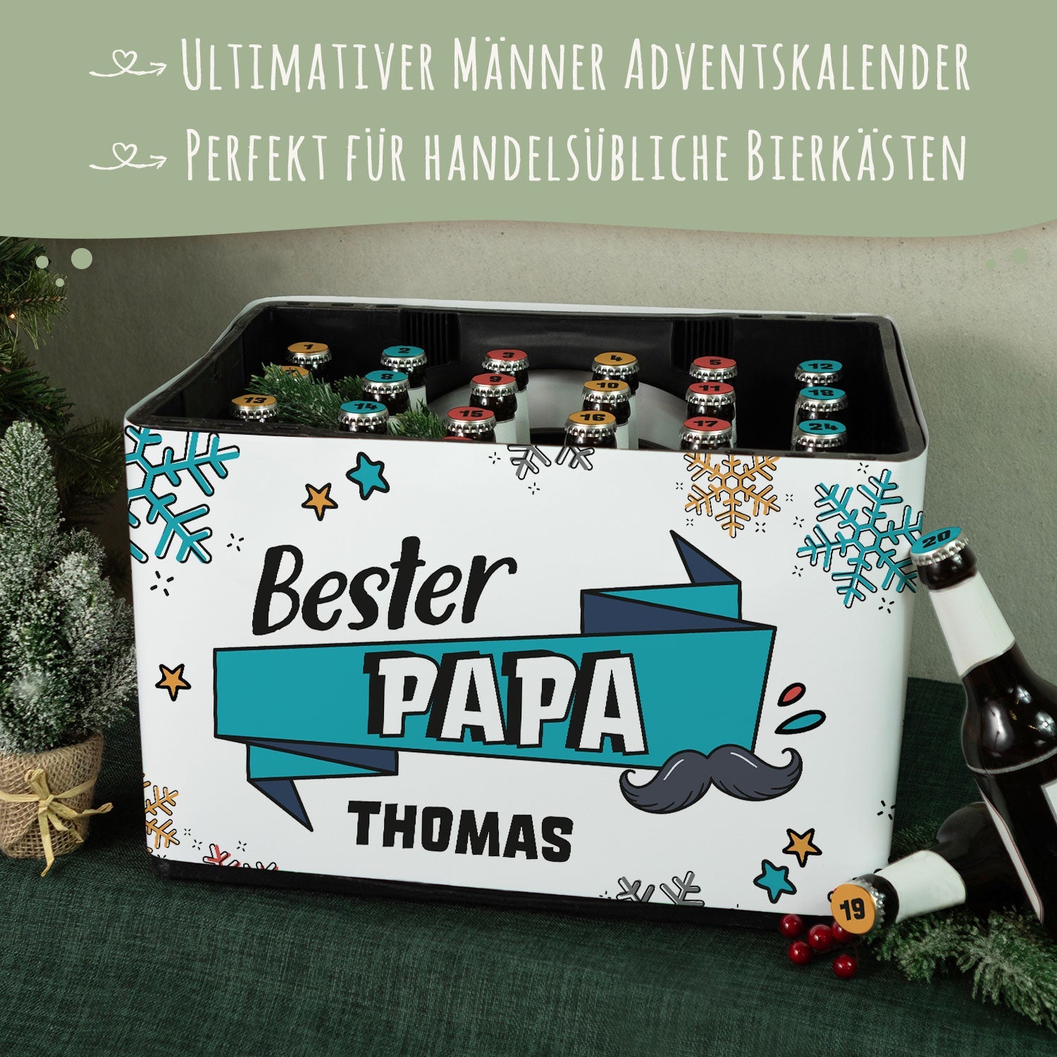 DIY Bierkasten Banderole mit 24 Deckelaufklebern - Bester Papa