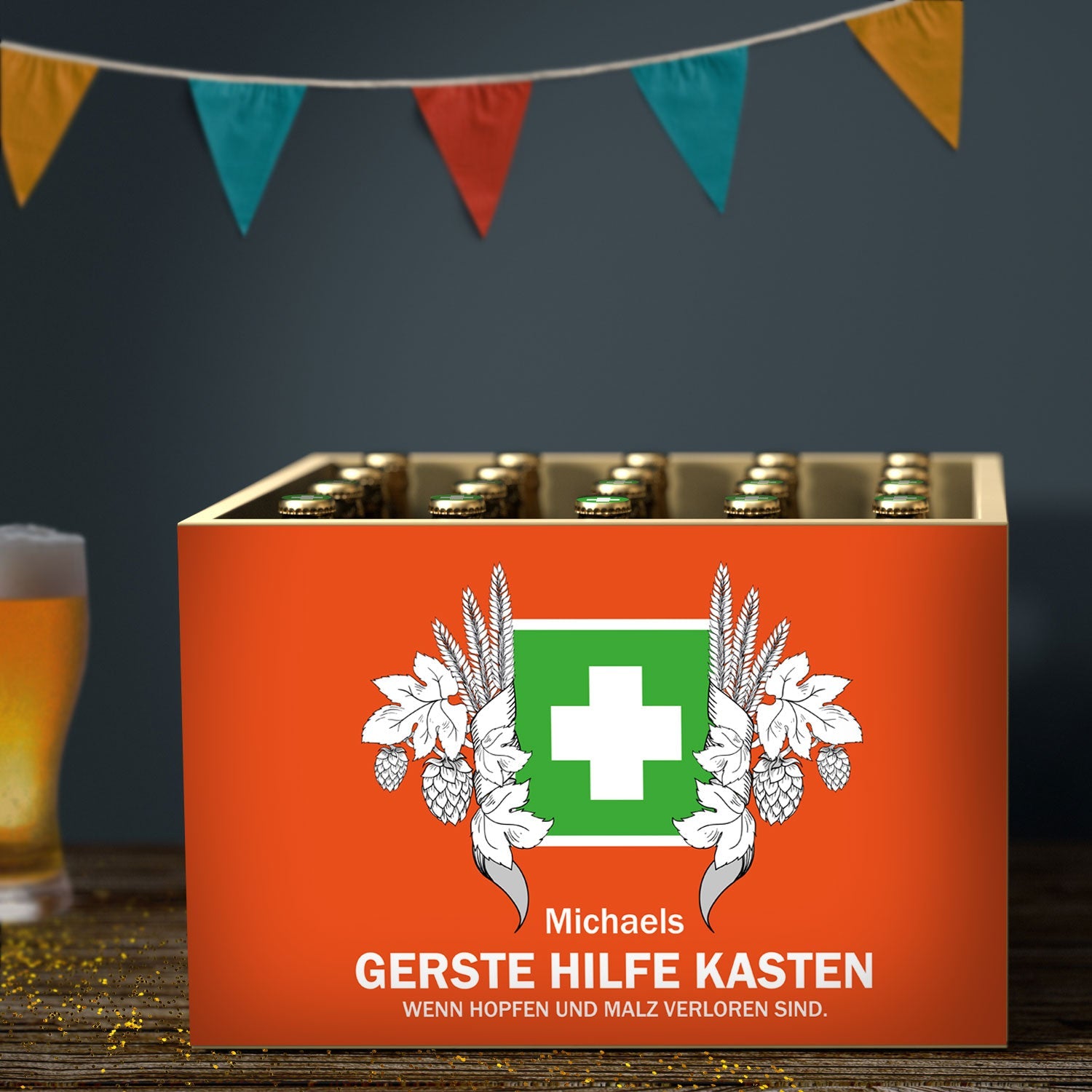 DIY Bierkasten Banderole mit 24 Deckelaufklebern - Gerste Hilfe