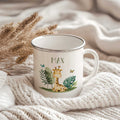 Emaille Tasse für Kinder - Personalisiert mit Namen - Tiergruppe Safari