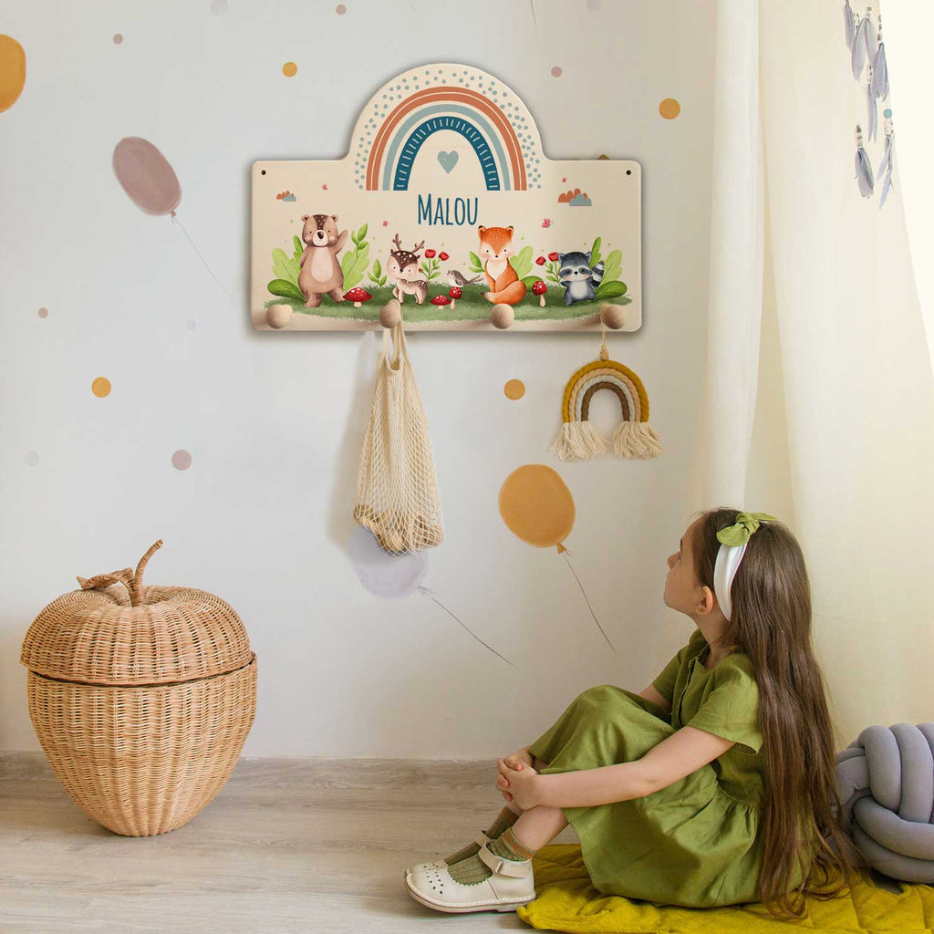 Personalisierte Garderobe fürs Kinderzimmer - Tiergruppe Waldtiere