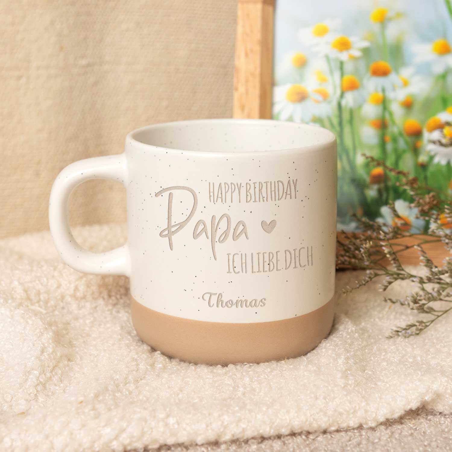 Gravierte Steingut Tasse - Happy Birthday Papa