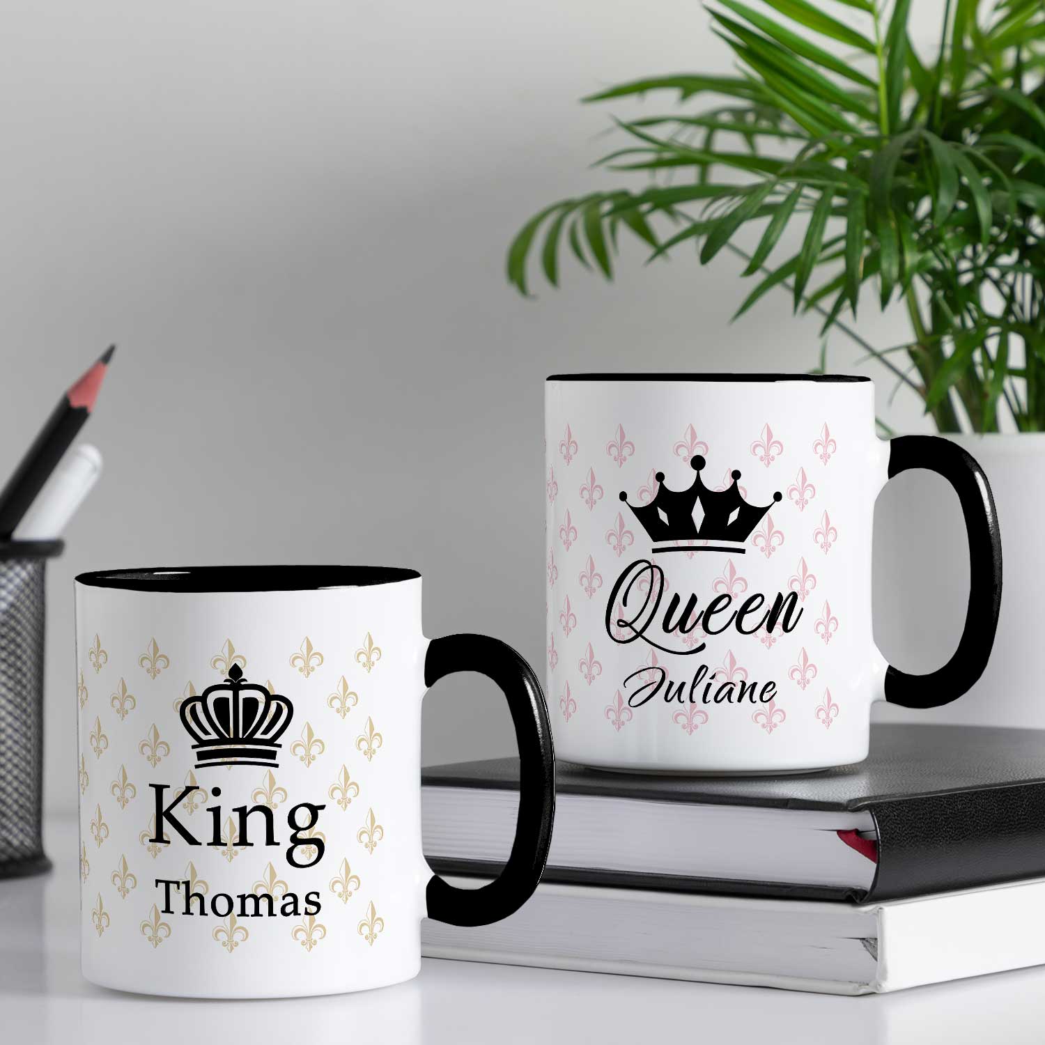 Bedruckte Tassen mit Spruch - King & Queen mit Namen