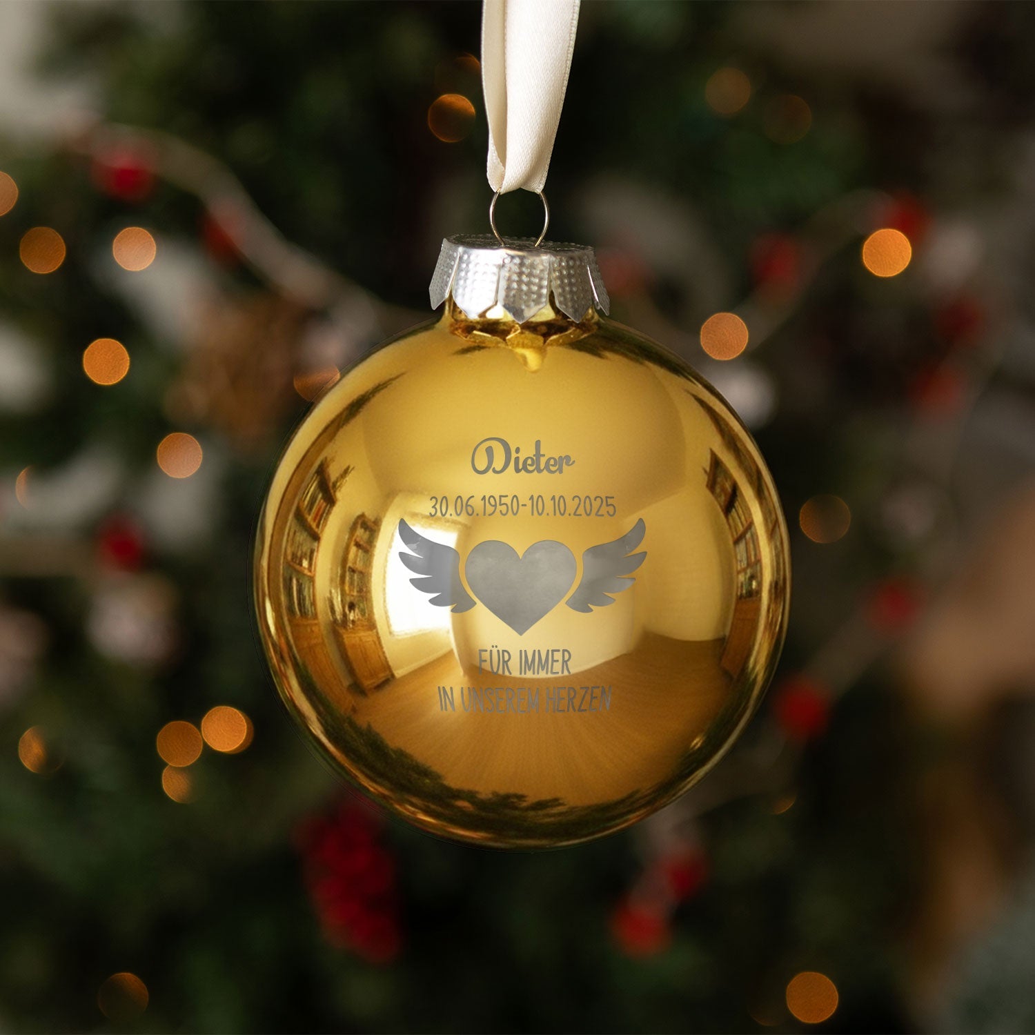 Gravierte Weihnachtskugel - Flügelherz