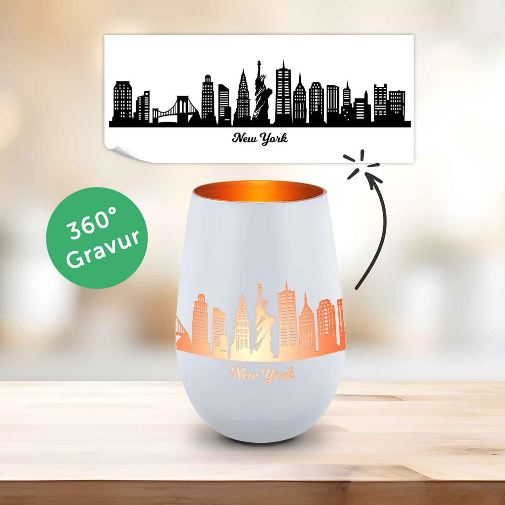 Deko Windlicht aus Glas mit Gravur - Skyline New York
