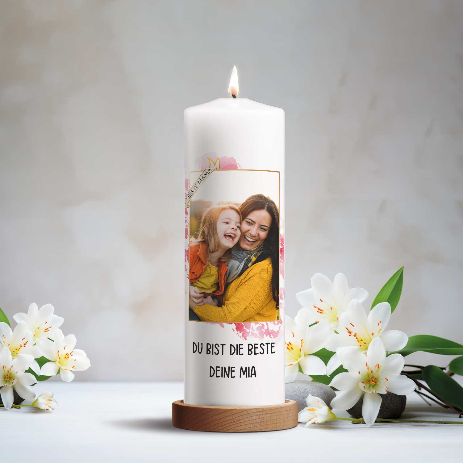 Bedruckte große Kerze mit Foto - Beste Mama zum Muttertag