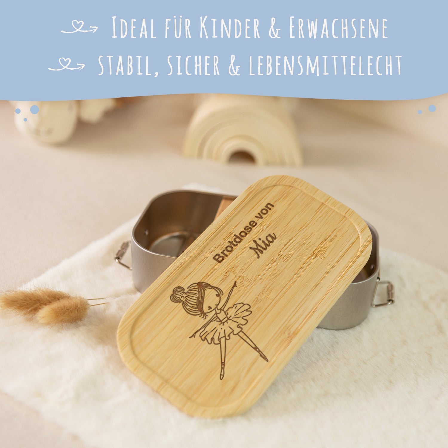 Brotdose mit graviertem Deckel für Kinder im "Ballerina" Design
