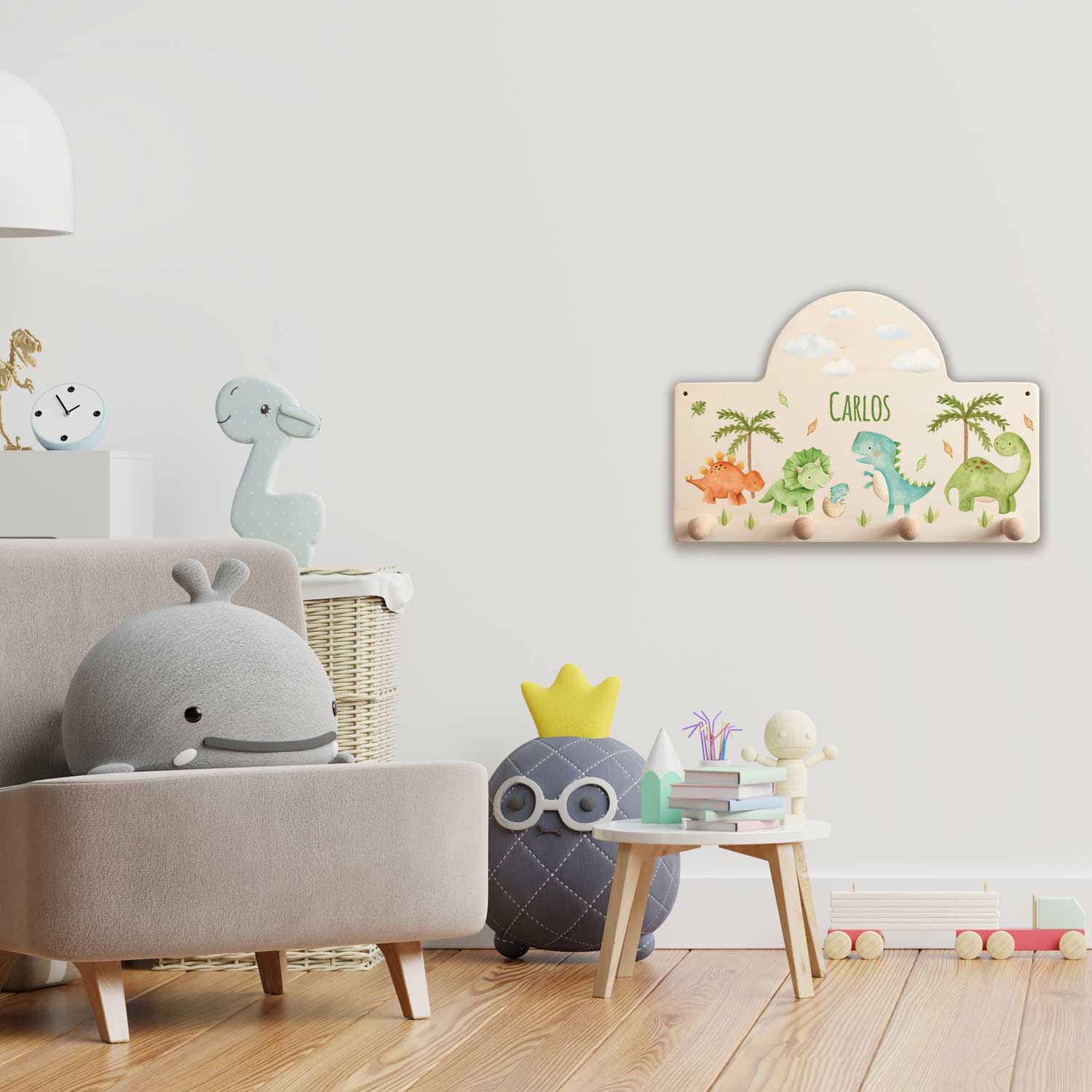 Personalisierte Garderobe fürs Kinderzimmer - Dino