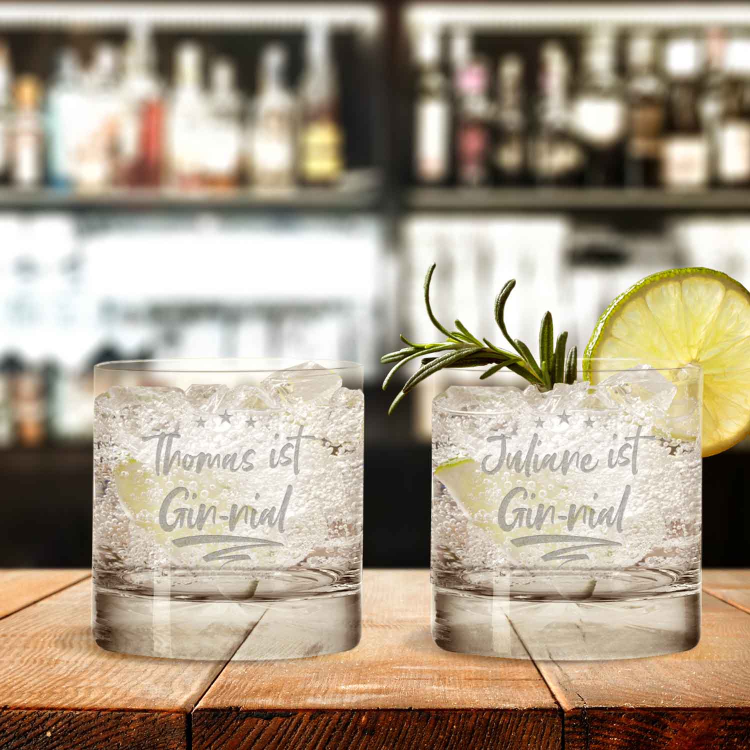 2er Set Montana GIN-Gläser "Gin-nial" mit Wunschnamen