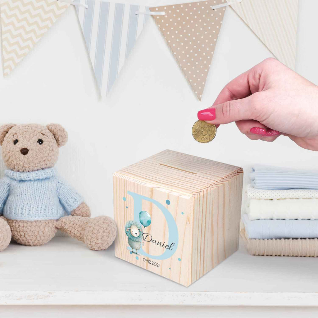 Spardose aus Holz - Tiermotive mit Monogramm
