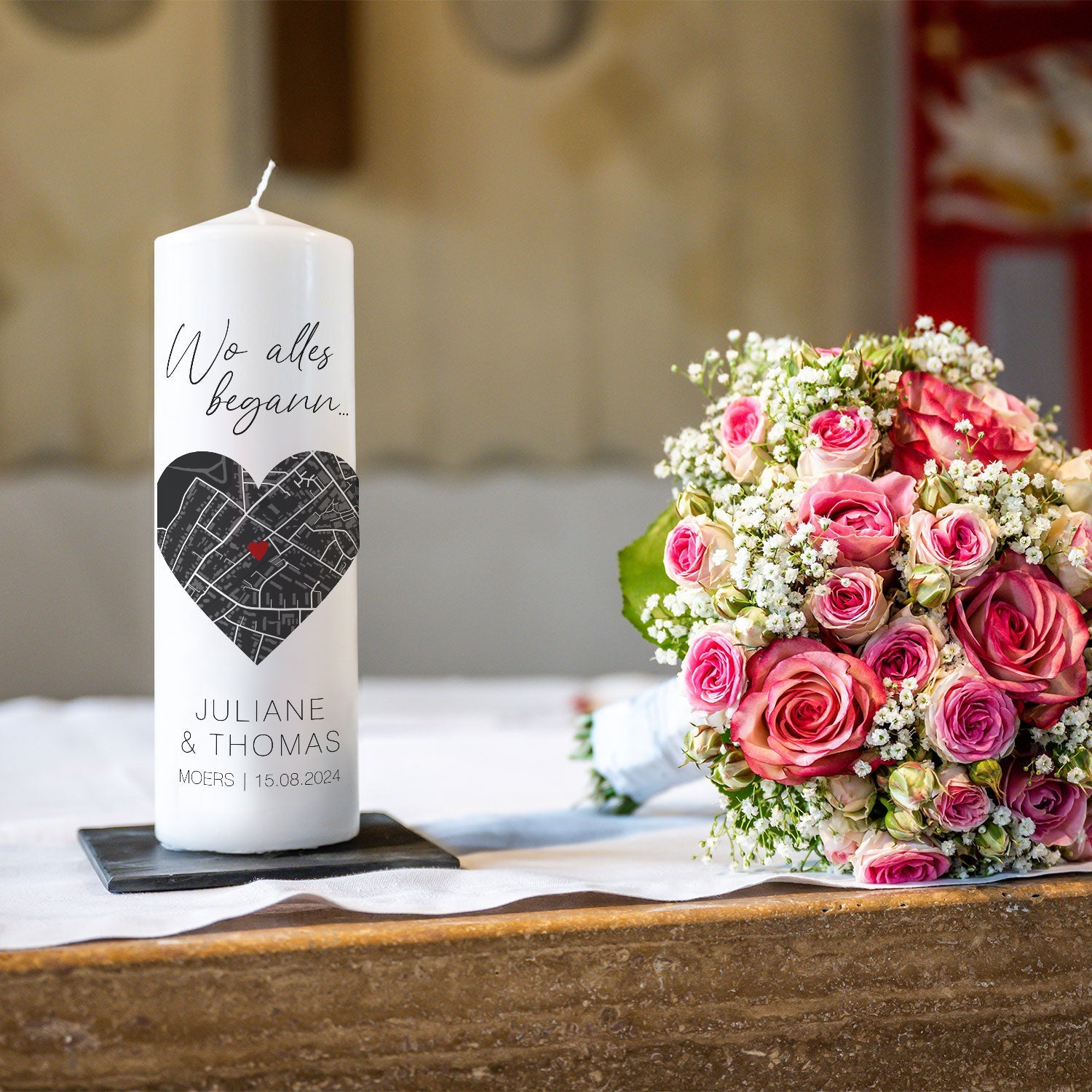 Große Kerze "Wo alles begann" - Personalisiertes Geschenk mit Namen, Datum, Ort & Wunschtext