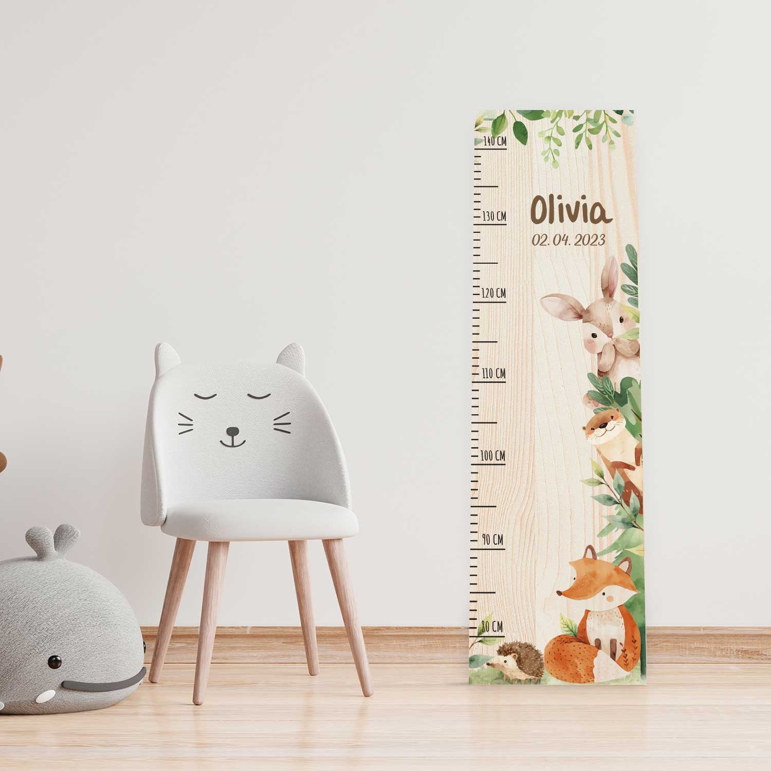 Messlatte mit Namen für Kinder im Waldtiere Design