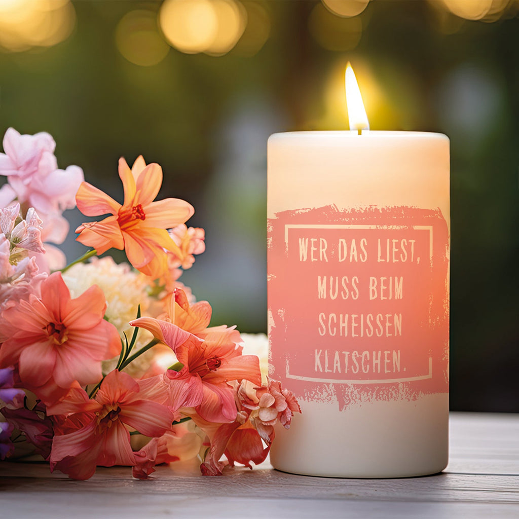 Kleine Kerze mit Spruch "Beim Scheissen klatschen"