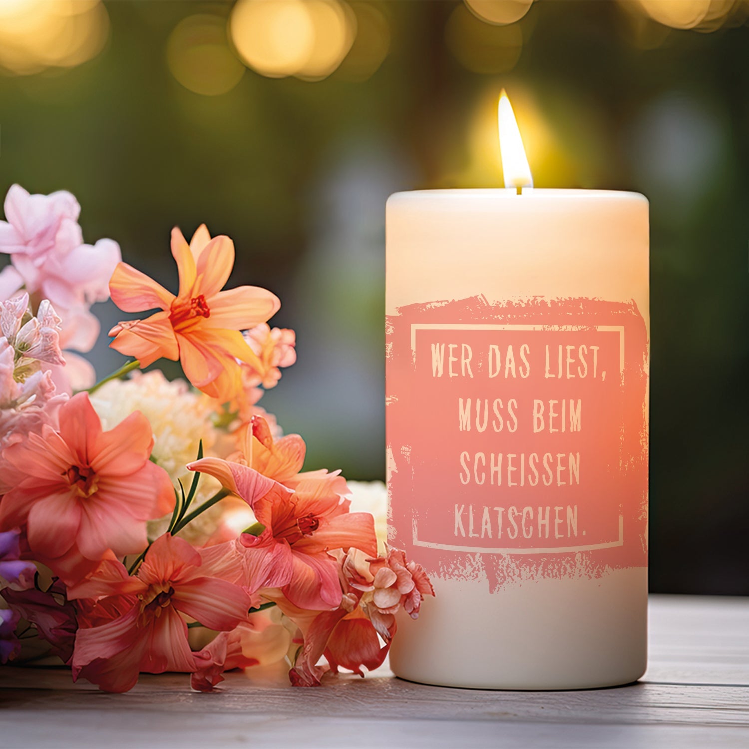 Kleine Kerze mit Spruch "Beim Scheissen klatschen"