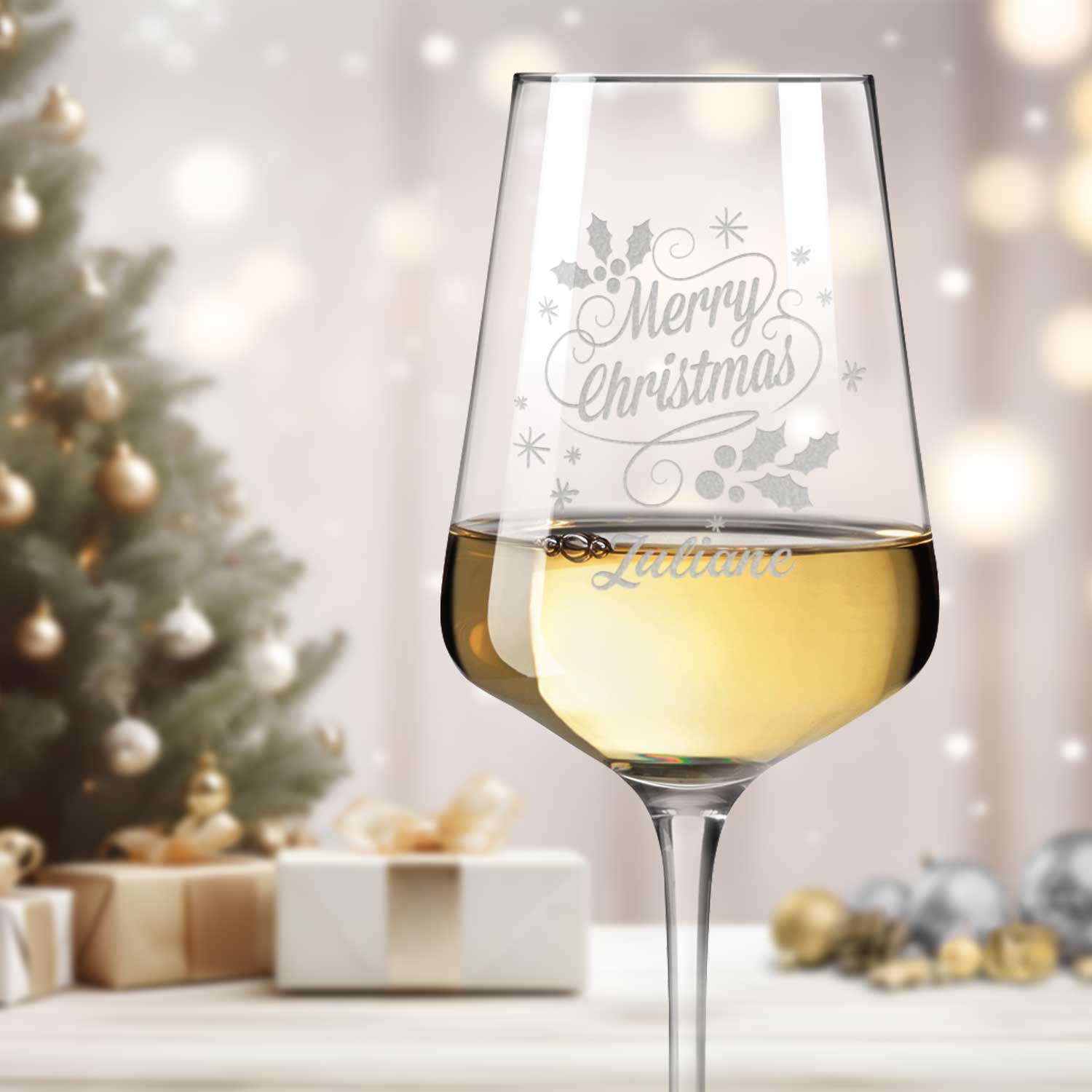 Leonardo Weinglas mit Gravur - Merry Christmas Swirls