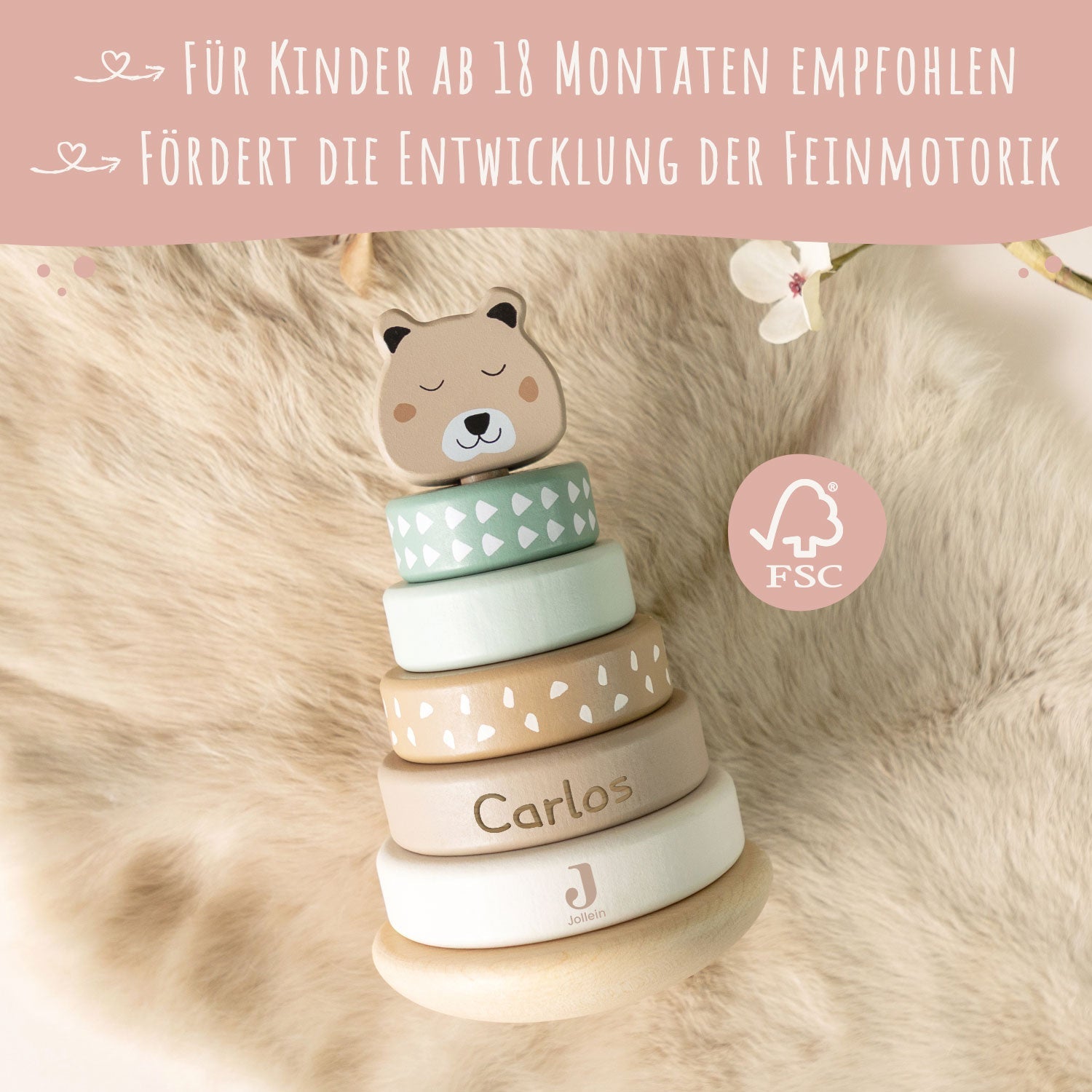 Stapelturm aus Holz (rund) von Jollein - personalisiert mit Name