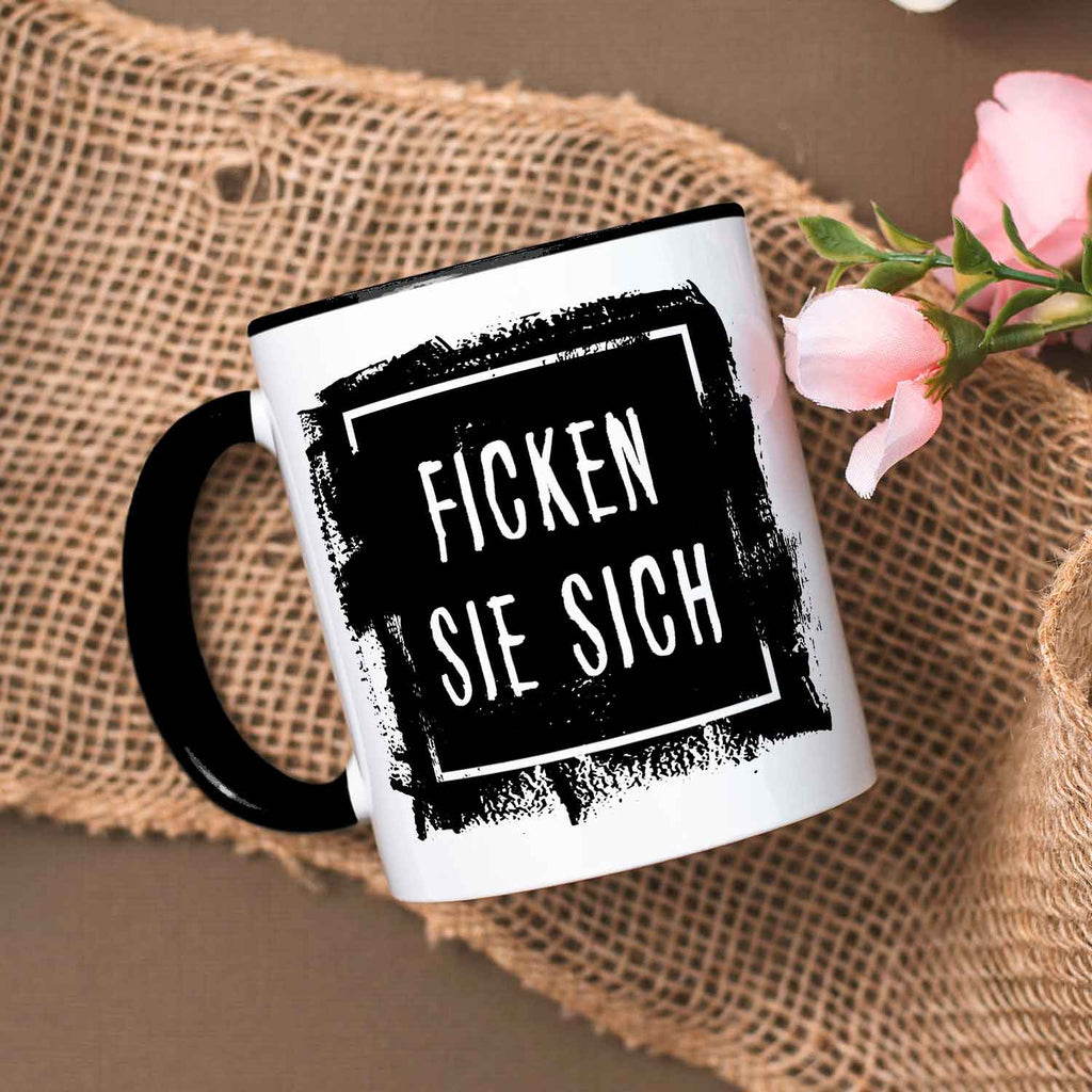 Bedruckte Tasse mit Spruch - "Ficken Sie sich"