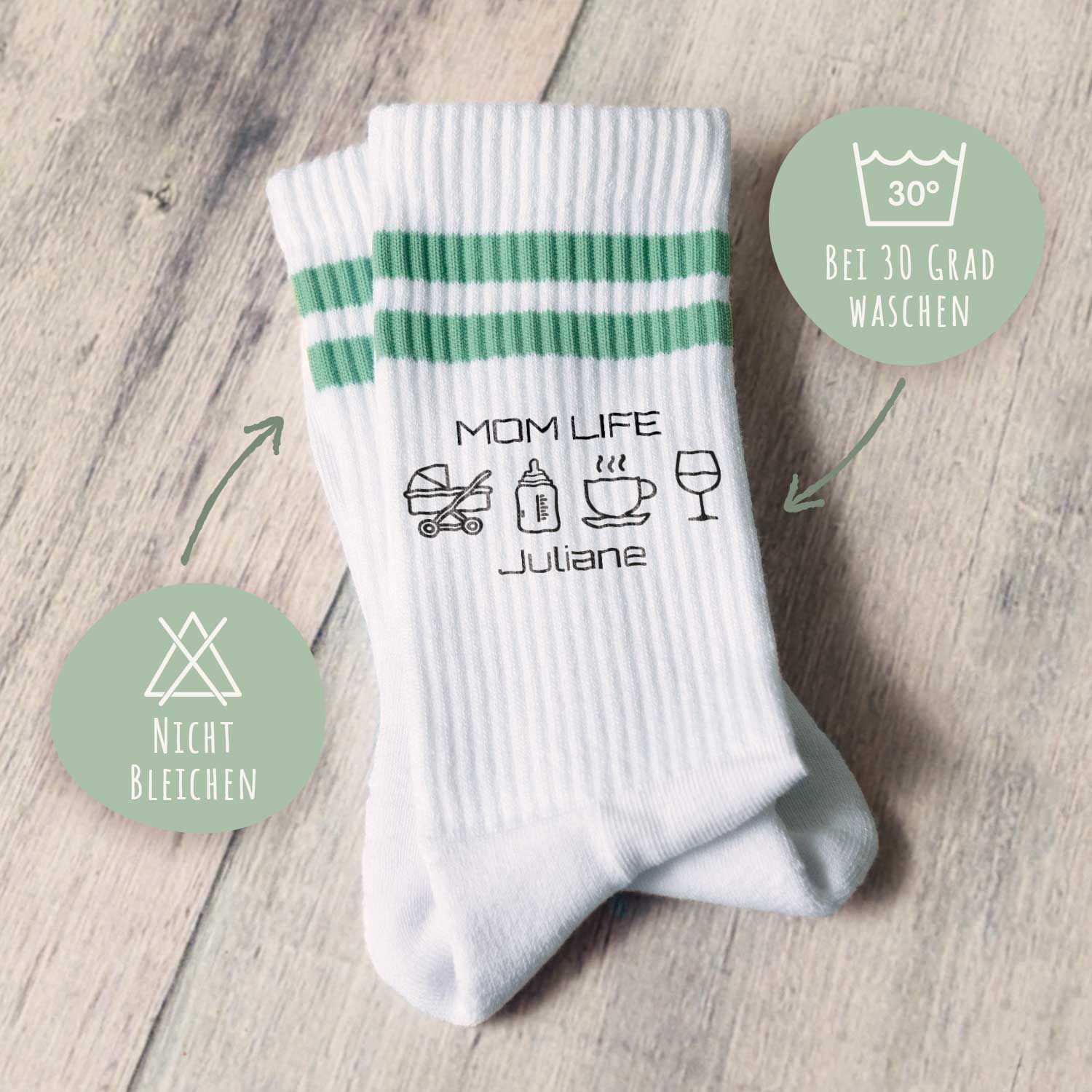 Tennissocken - Mom Life - personalisiert mit Namen