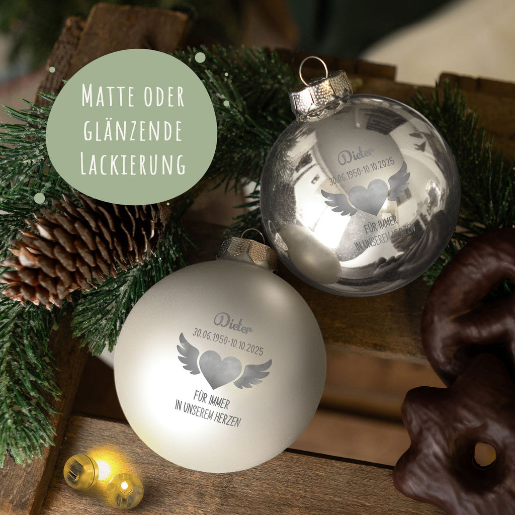 Gravierte Weihnachtskugel - Flügelherz