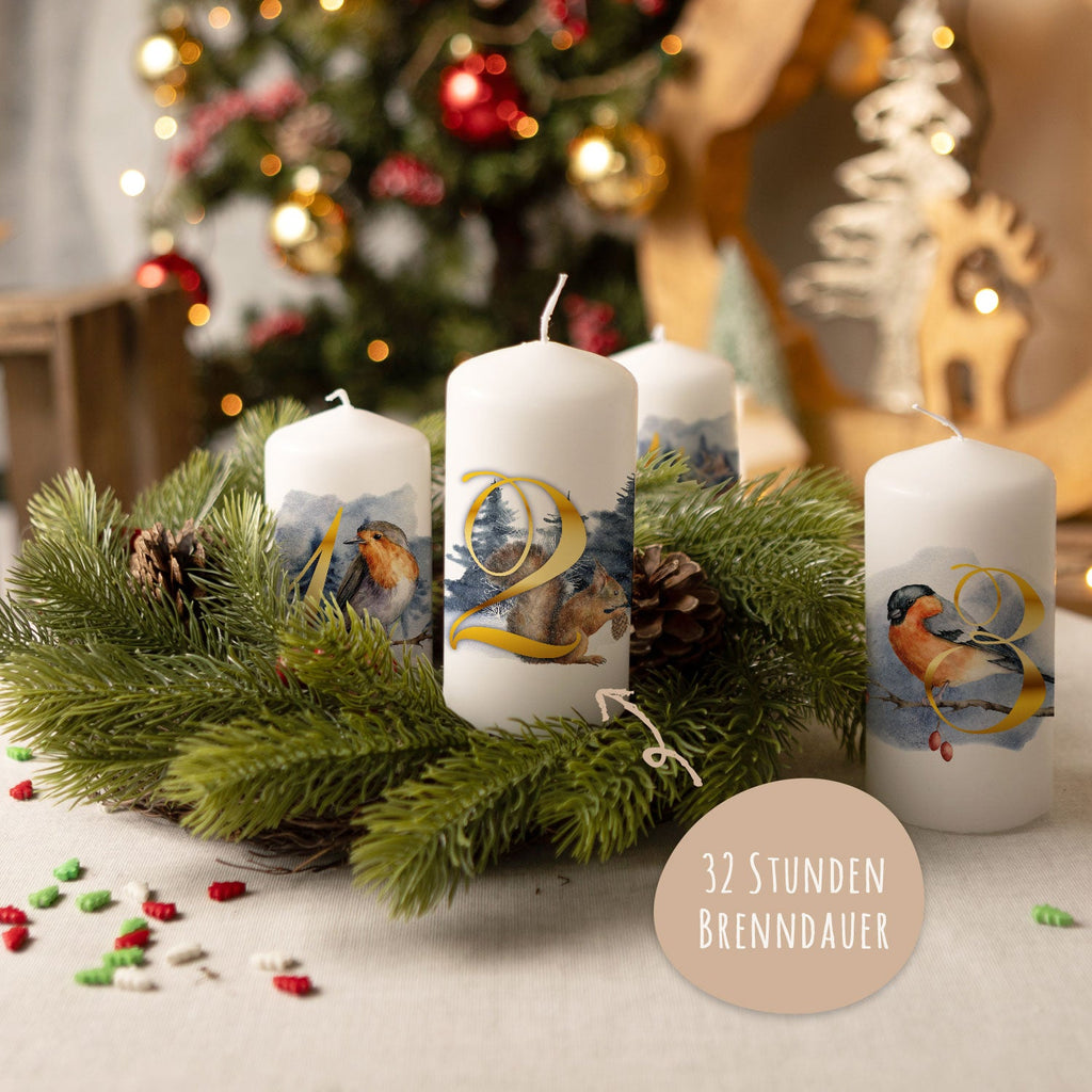 Kleine Kerzen "Advent Tiere" - Adventskerzen im 4er Set