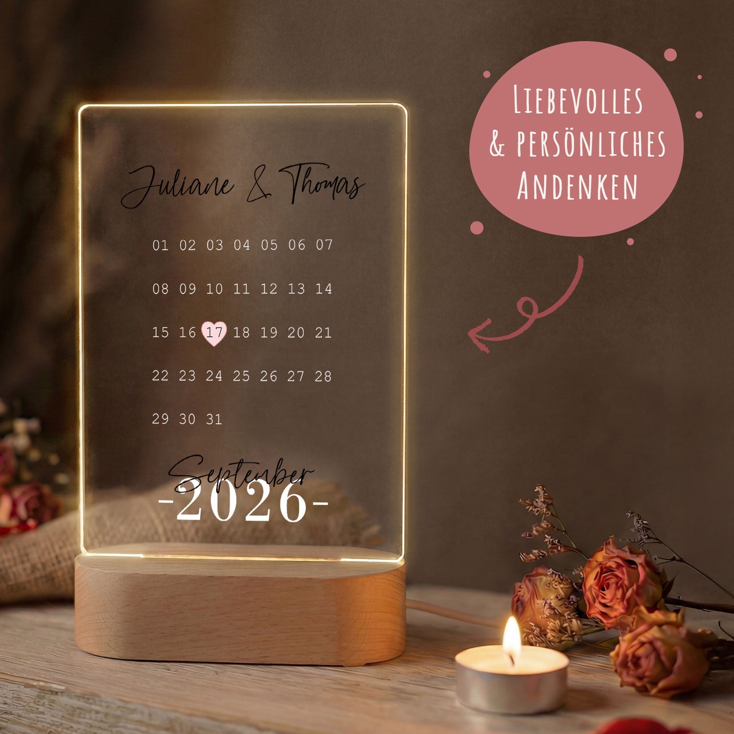 Beleuchtetes Acrylglas - Kalender - Personalisiertes Geschenk mit Namen & Datum