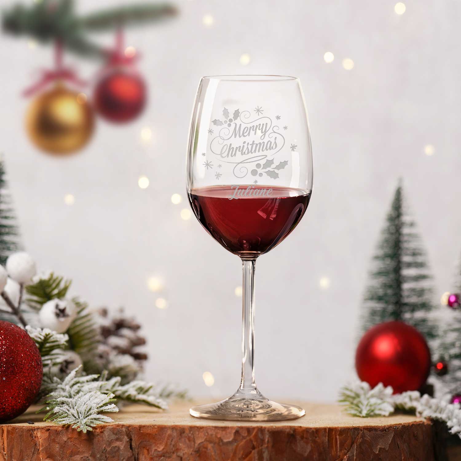 Leonardo Weinglas mit Gravur - Merry Christmas Swirls