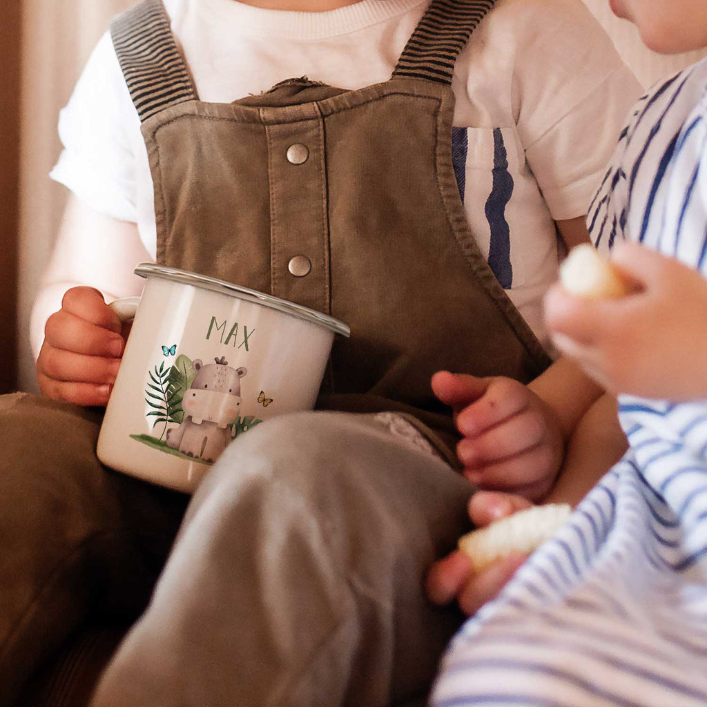 Emaille Tasse für Kinder - Personalisiert mit Namen - Tiergruppe Safari